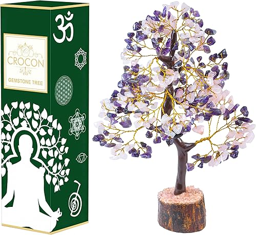 Crocon Figura de árbol de piedras preciosas de Feng Shui, bonsái, de buena suerte, para el equilibrio de chakras, reiki, cristales curativos,