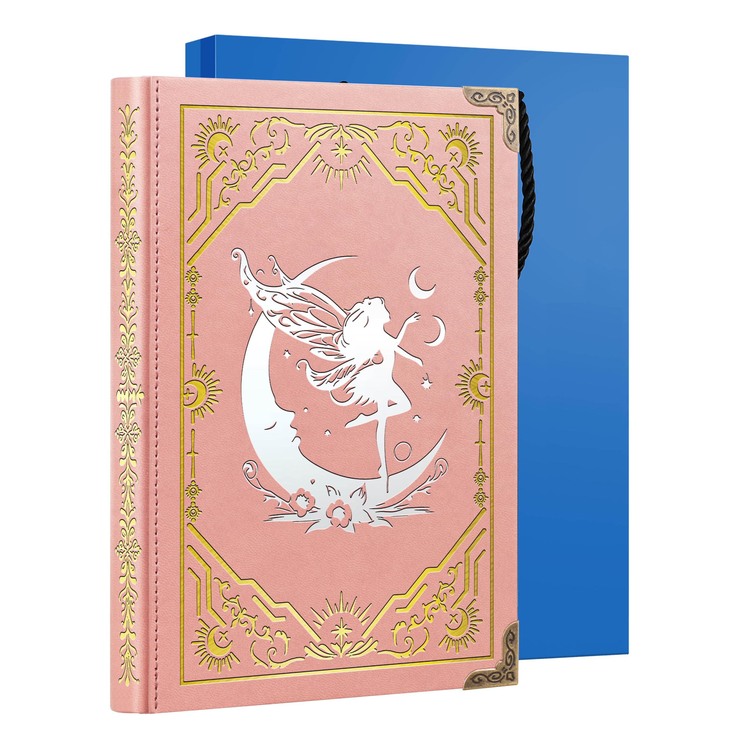 A5 Pink Fairy Gifts for Women Girls Faux Leather Vintage Notebook Moon Fairy Gifts Globe Moon Fairy Gifts for Fairy Lover with Fairy Angels Wing