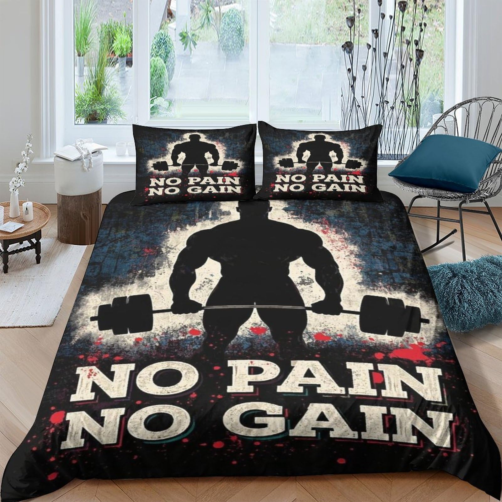 EMYXPAQM Funny Quotes Duvet Cover Set 3D Fitness Theme Print Bedding Set Soft Microfiber Duvet Cover with Hidden Zipper & Pillowcase for Kids Adults King（220x240cm）