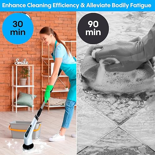 Miniatura 2 de Generic Befrima - Limpiador eléctrico giratorio 7 en 1, cepillo de limpieza eléctrico impermeable, limpiador de ducha inalámbrico con mango