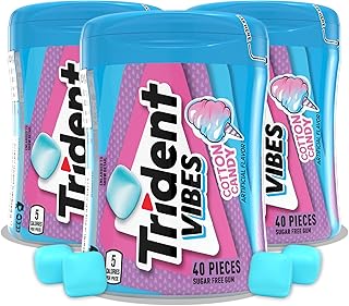 Trident Vibes Cotton Candy Sugar Free Chewing Gum, 40 Piece Bottle (Pack of 3)
