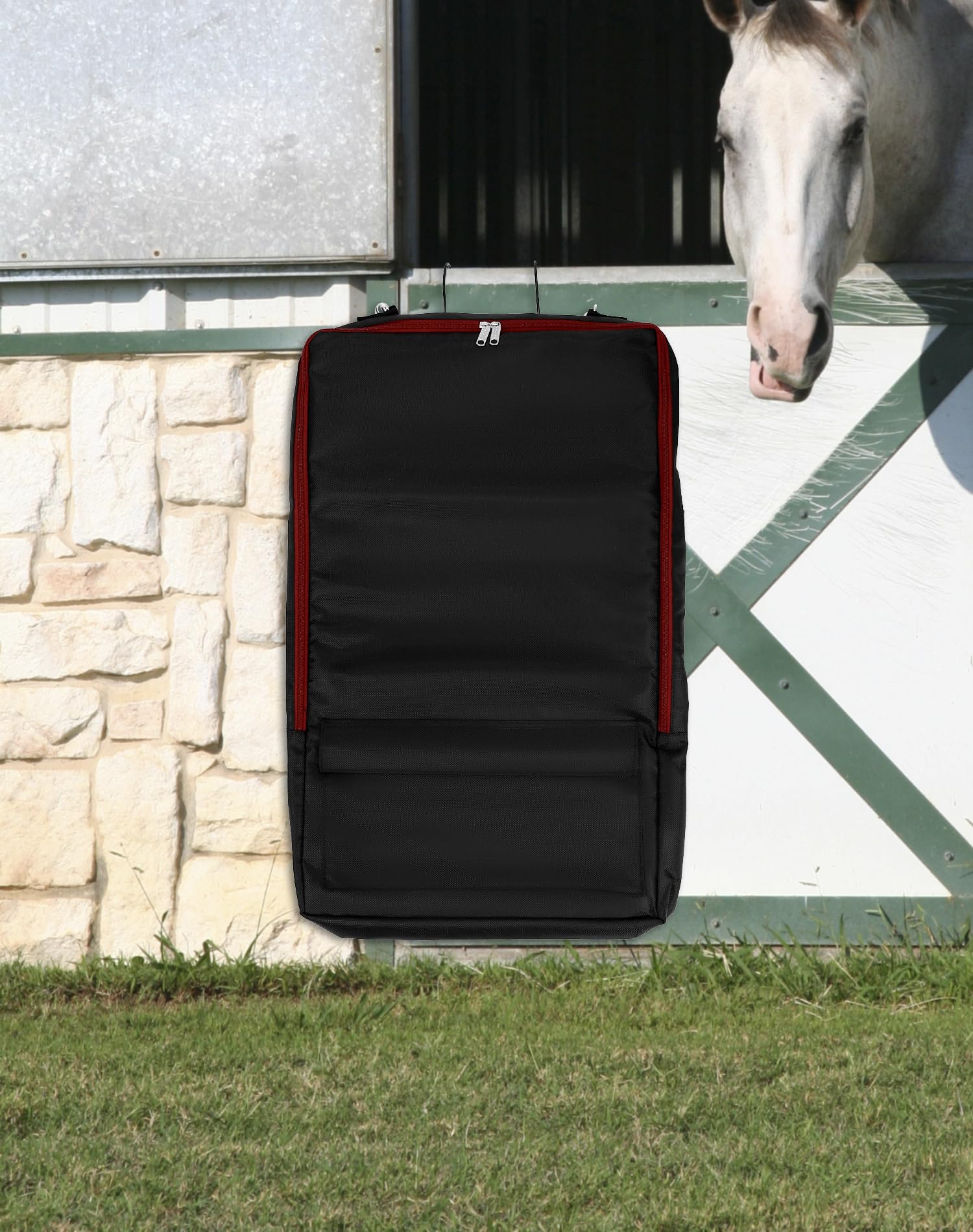 QWORK Sac de Transport pour Bride avec Crochets, Harnais pour Cheval, Sac de Transport avec 3 Griffes, Noir