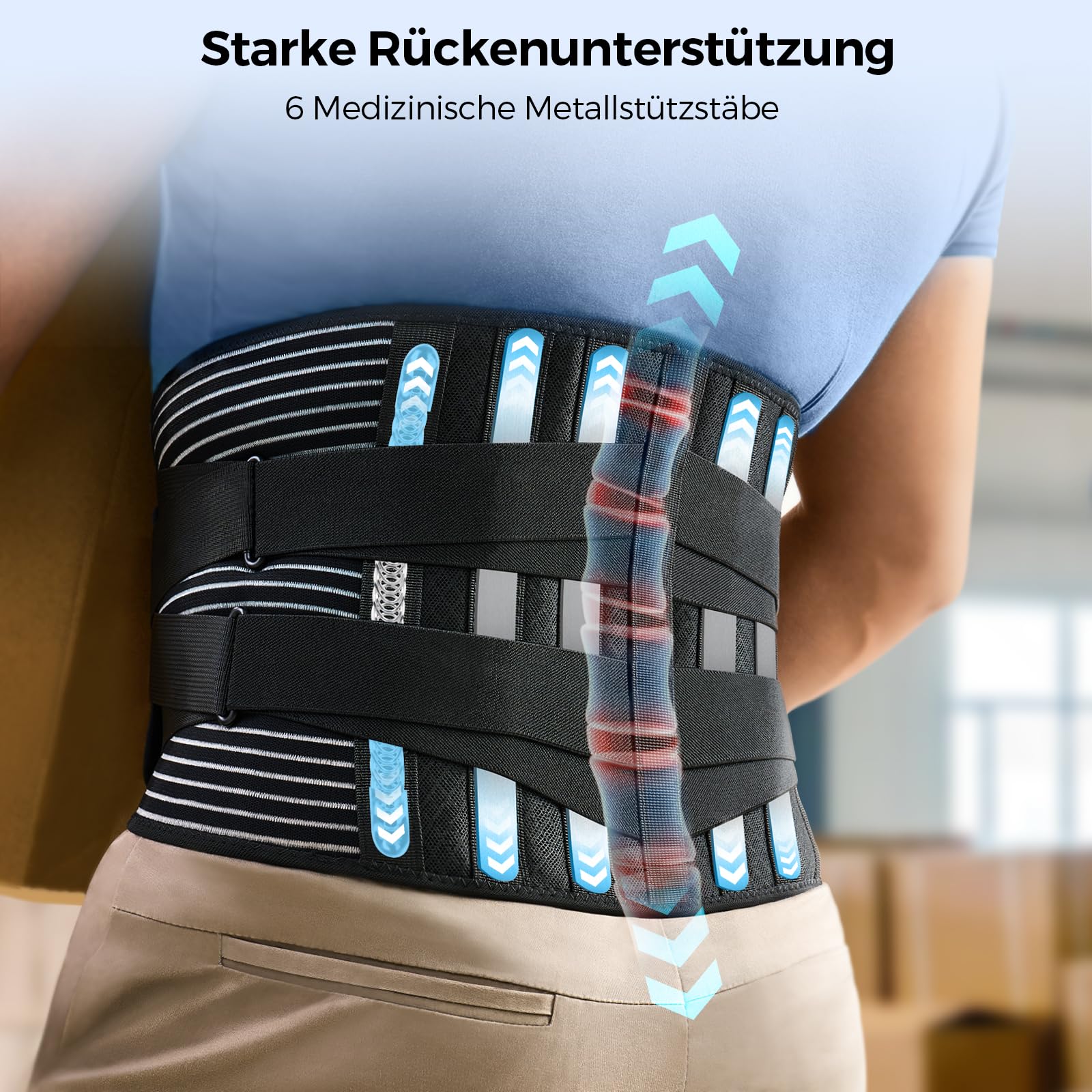 FREETOO Rückenstützgürtel Orthopädisch LWS, Atmungsaktive Rückenbandage Lendenwirbelsäule Herren Damen für Arbeit Sport, Rückengurt Rückenschmerzen für Ischias, Bandscheibenvorfall, Skoliose