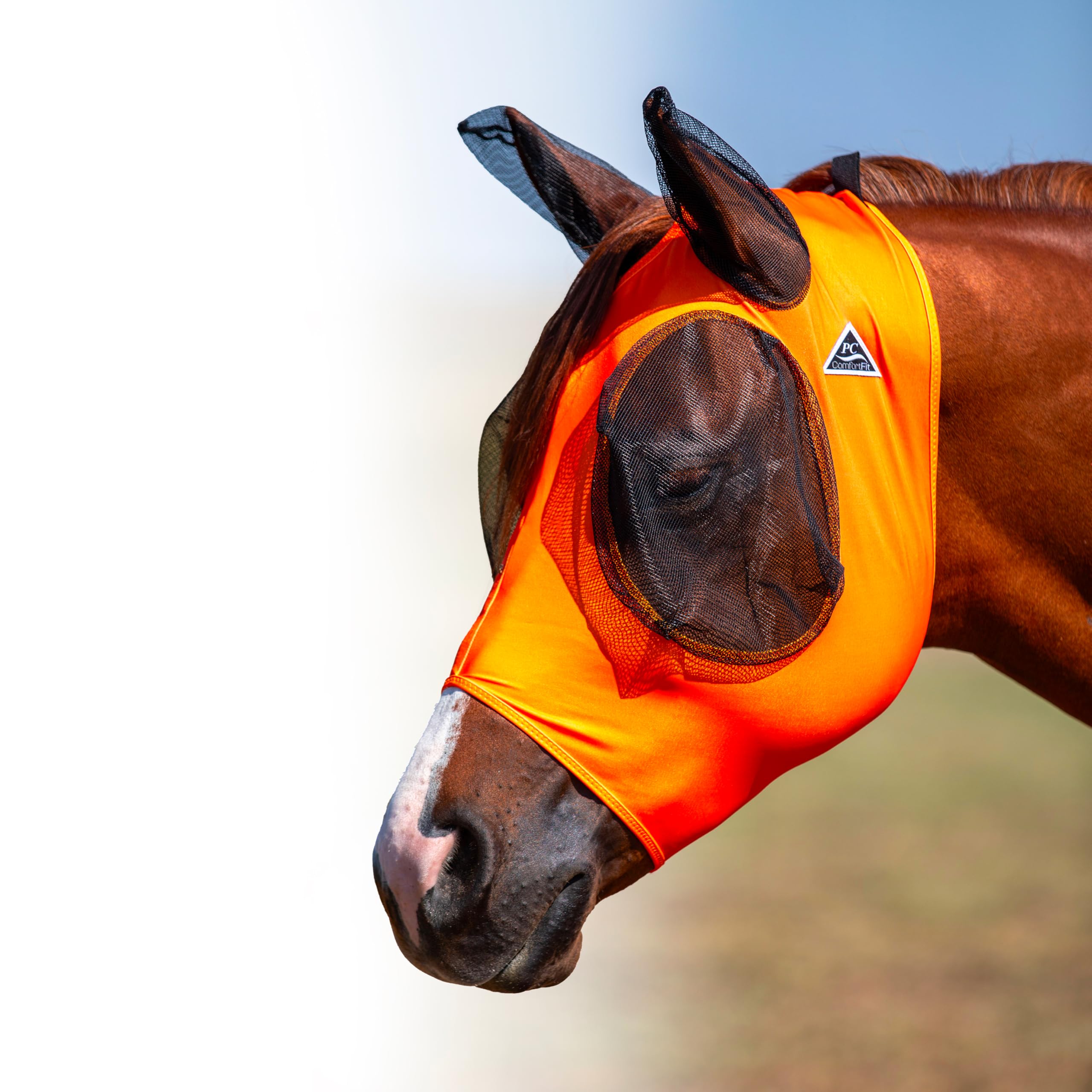 Professional's Choice Comfort-Fit Fly Mask | Smooth, Stretchy Material | Mesh Around The Eyes and Ears Allows for Clear Vision and Keeps Flies and Bugs Away | Horse Size | Orange