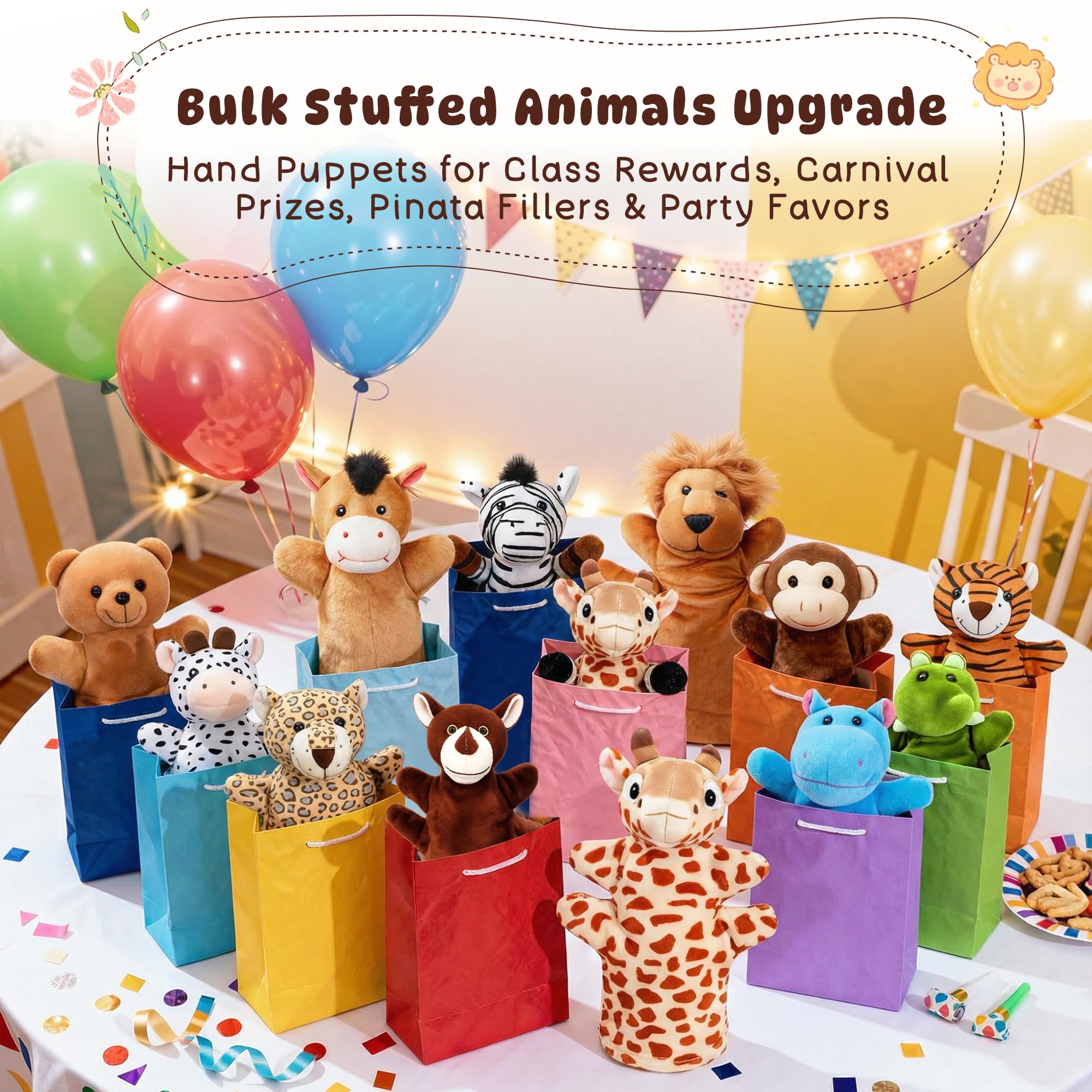 Handpuppen für Kinder, 12-teiliges Plüschpuppen-Set für Kleinkinder, kleine Stofftiere, Plüschtiere, Show-Theater, Abschlussgeschenke, Klassenzimmer, Belohnung, Karnevalspreise für Mädchen und Jungen