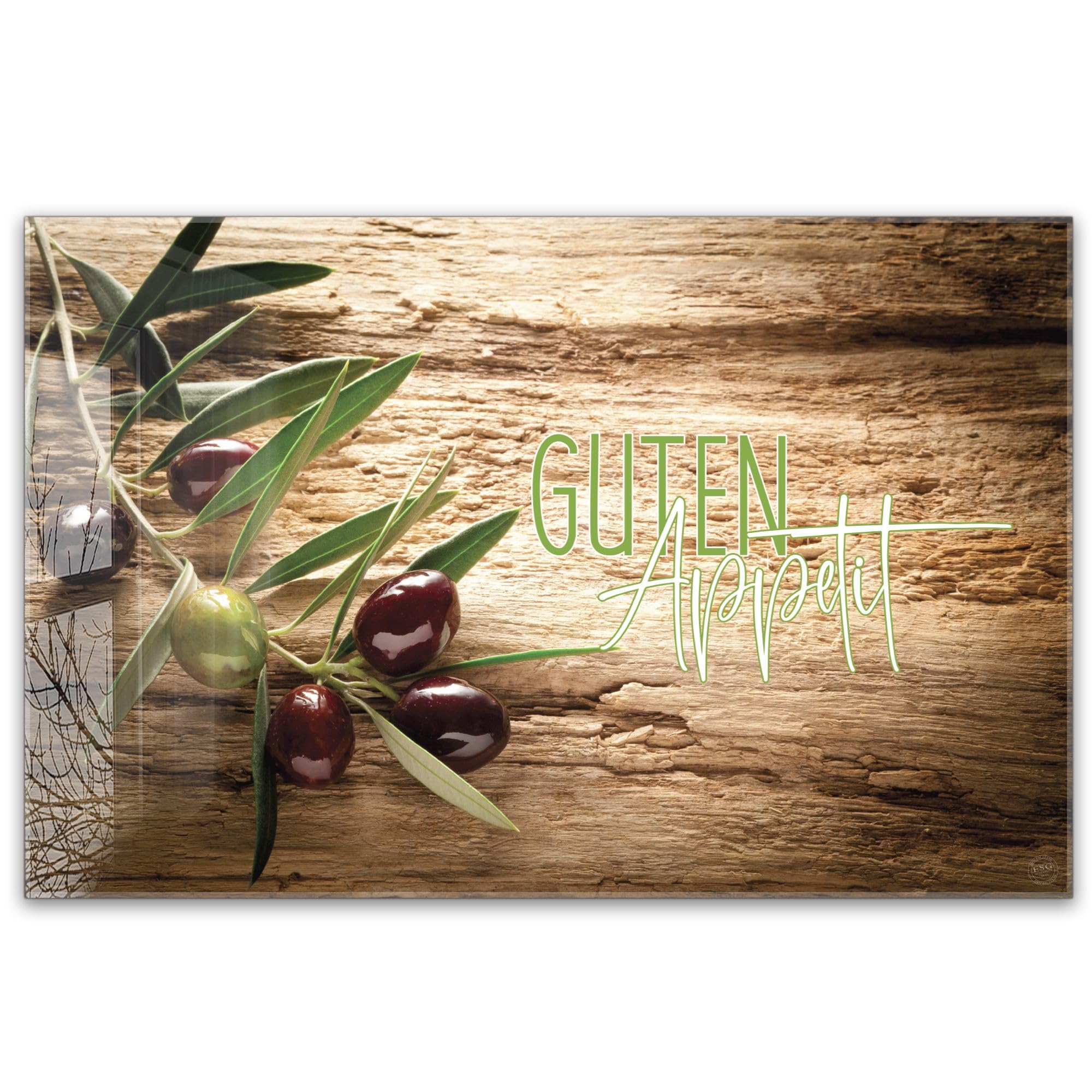 Herdabdeckplatte 80x52 cm einteilig – Oliven Guten Appetit | ESG Glas Ceranfeldabdeckung, Schneidebrett, für Ceranfeld, Herd, Induktion, Küche