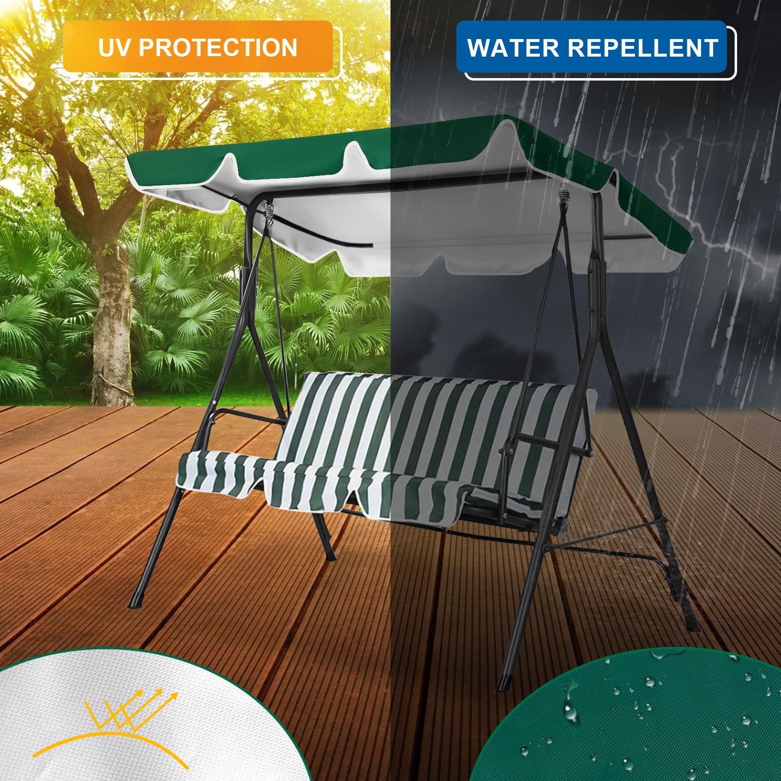 WingFly Columpio de Jardín Balancin de Jardín, Mecedora Hamaca Terraza Techo Toldo Balcón 2 y 3 Plazas, Columpio Jardín Tipo Balancín Toldo, 210 x 145 cm (Verde)
