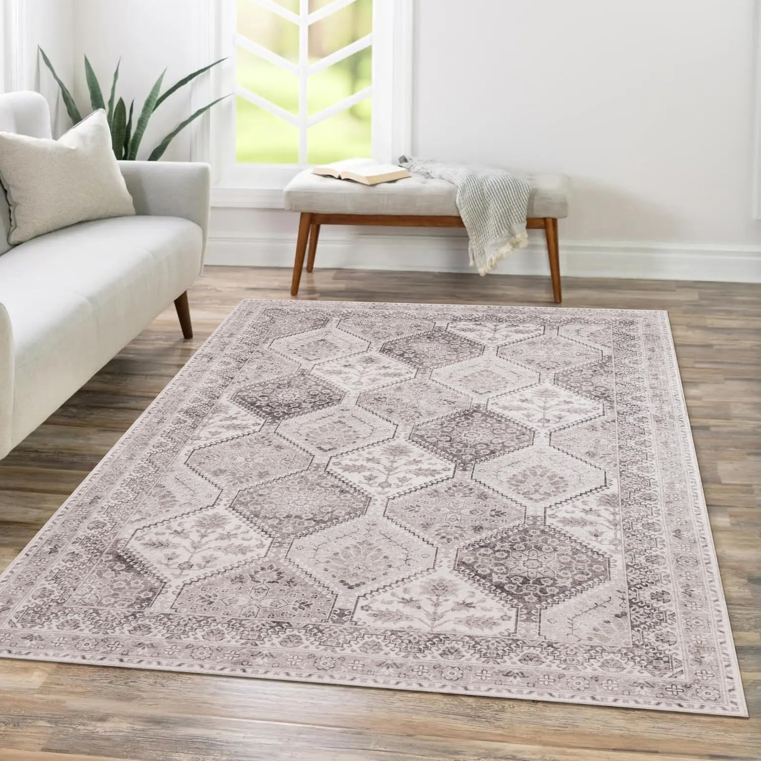 Kaspene Home Tiled Washable Rug, Kid and Pet Friendly, Non-Slip, High Traffic Durable, Great for Living Room, Bedroom, Complements Décor Styles, Precision Made, 6 ft. x 9 ft.