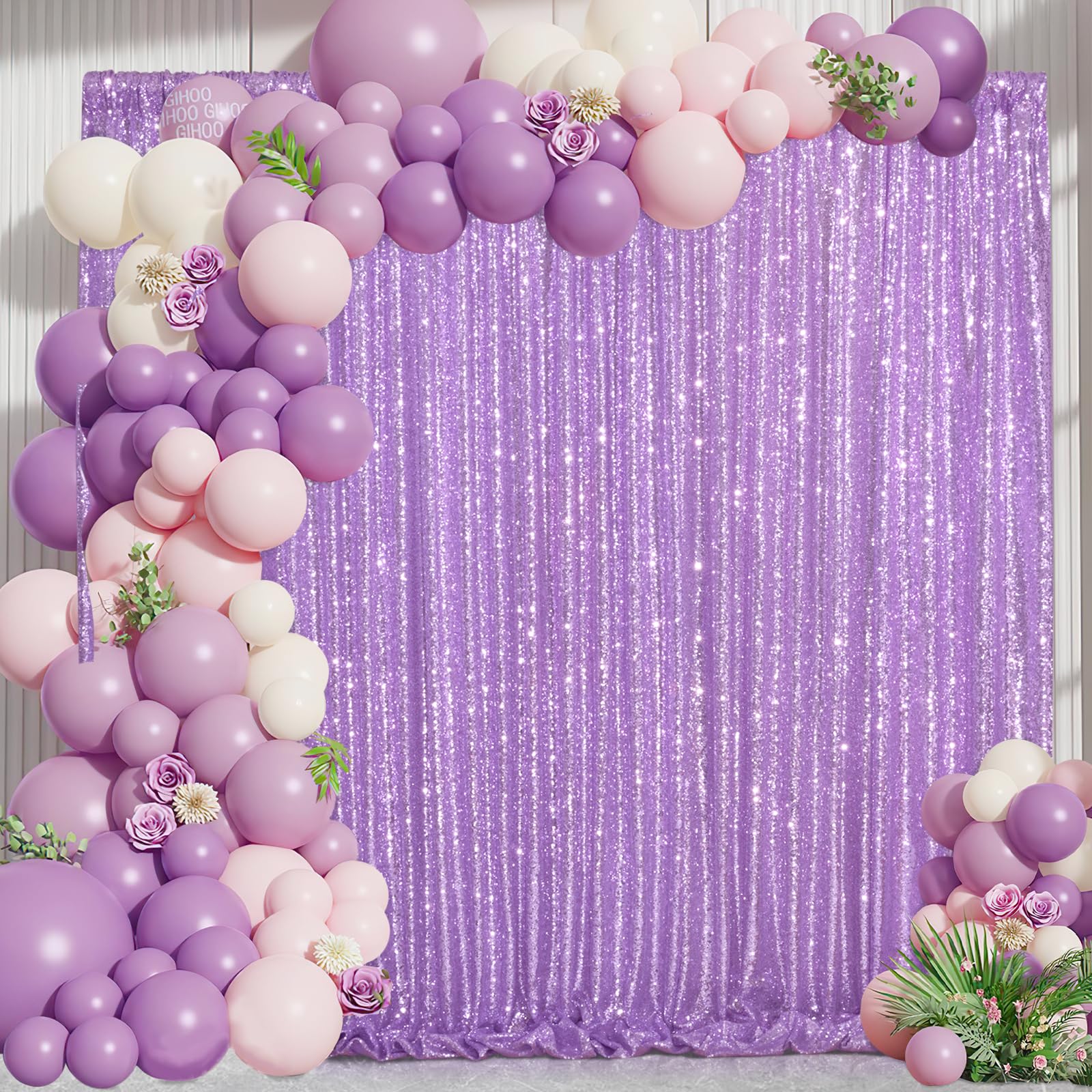 Wedding Sequin Backdrop Lavender 2 Pcs 5FTx10FT Glitter Curtain Backdrop Arch Fabric Drapes for Baby Shower Birthday Party Decoration