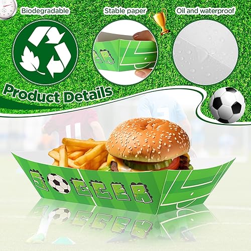 Miniatura 4 de 100 unidades de suministros de fiesta de fútbol de 2 libras, bandejas de papel para alimentos, bandejas desechables para servir nachos para perros