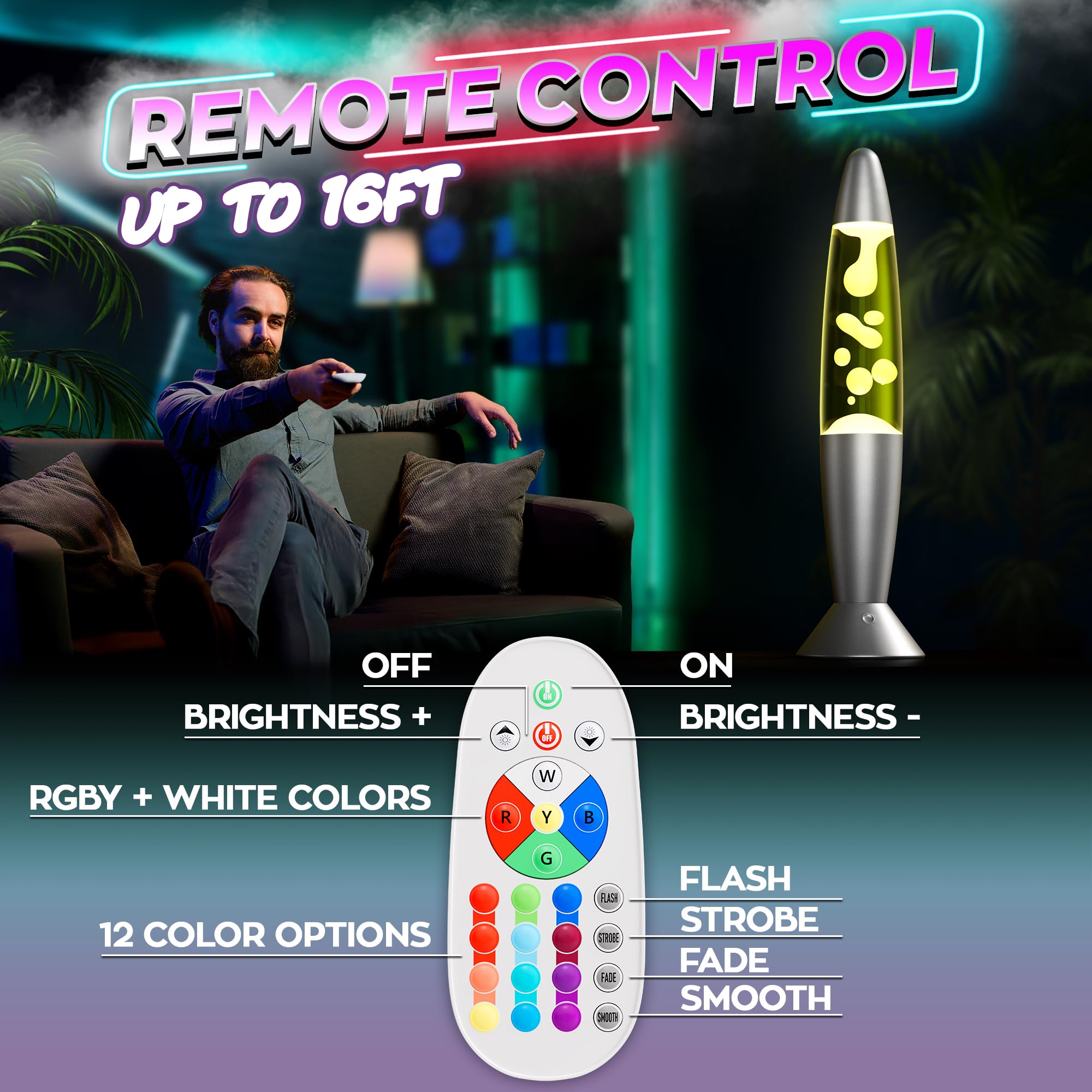 Lampe LED à mouvement liquide de 40,6 cm avec télécommande – 17 couleurs changeantes – Éclairage fantaisie décoratif pour chambre à coucher, salon et bureau – Décoration d'intérieur, lampe d'ambiance
