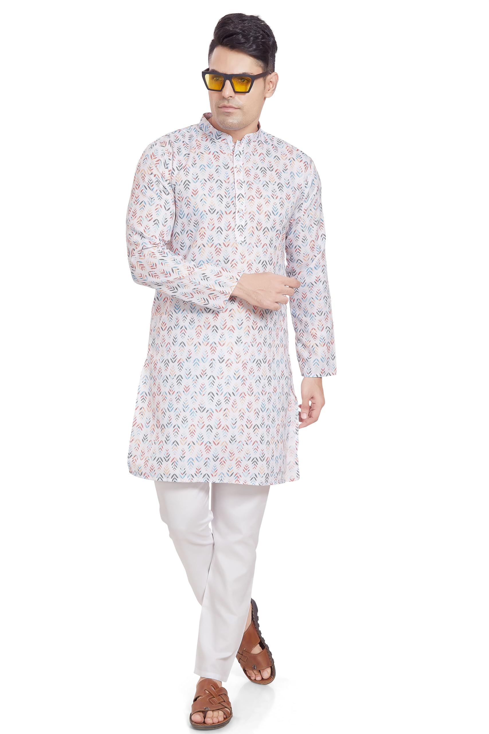 Divisive Men's Linen Blend Digital Printed Slim Fit Only Kurta (Dkrt361_S_Multi_11)