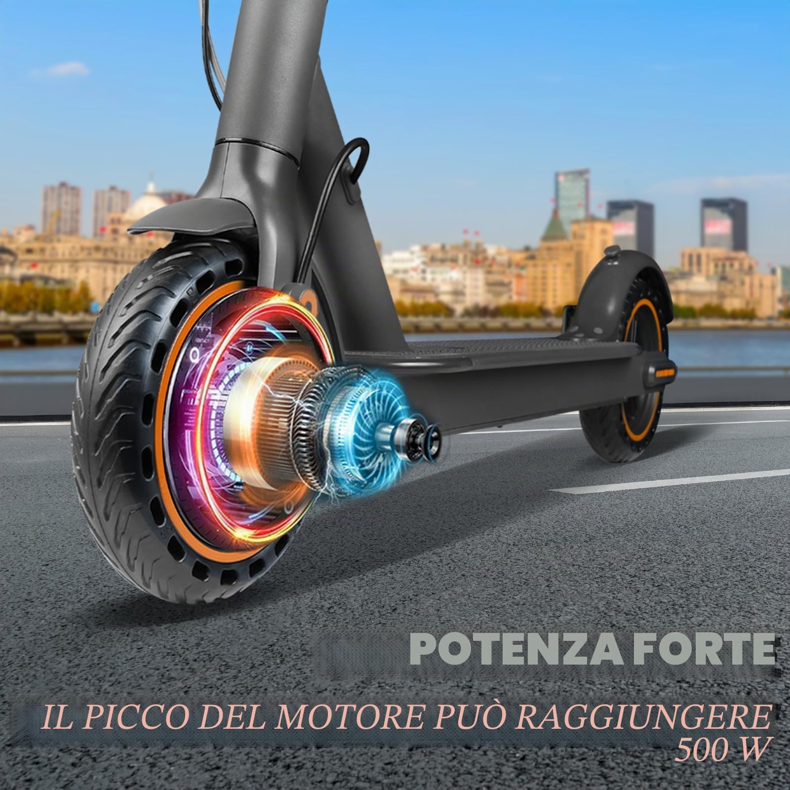 monopattino elettrico adulto,velocità massima di 25 km/h, autonomia di 30 km, doppio sistema frenante batteria 36 V 7.8 Ah-Orange Tempo libero e intrattenimento,