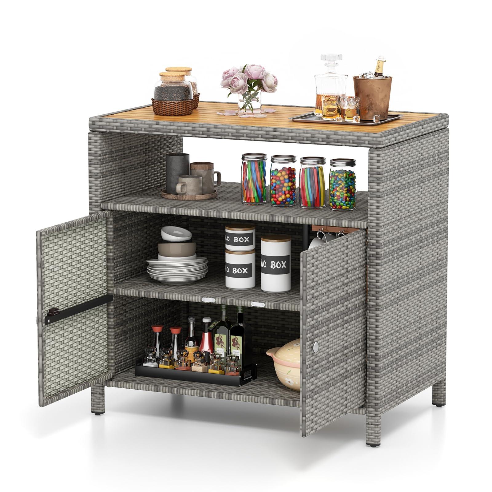 Tangkula Rattan Outdoor Storage Cabinet