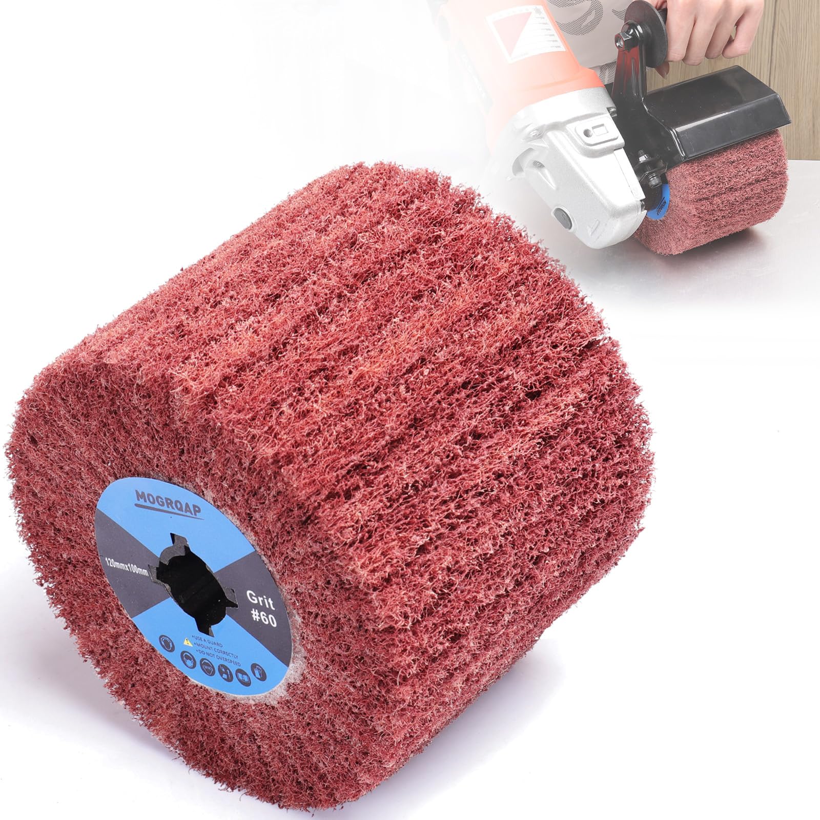 MOGRQAP 60 Grit Nylon Brush Drum Burnishing Polishing Tools Wheels for Sanding Matting Satin on Metal Wood Surface