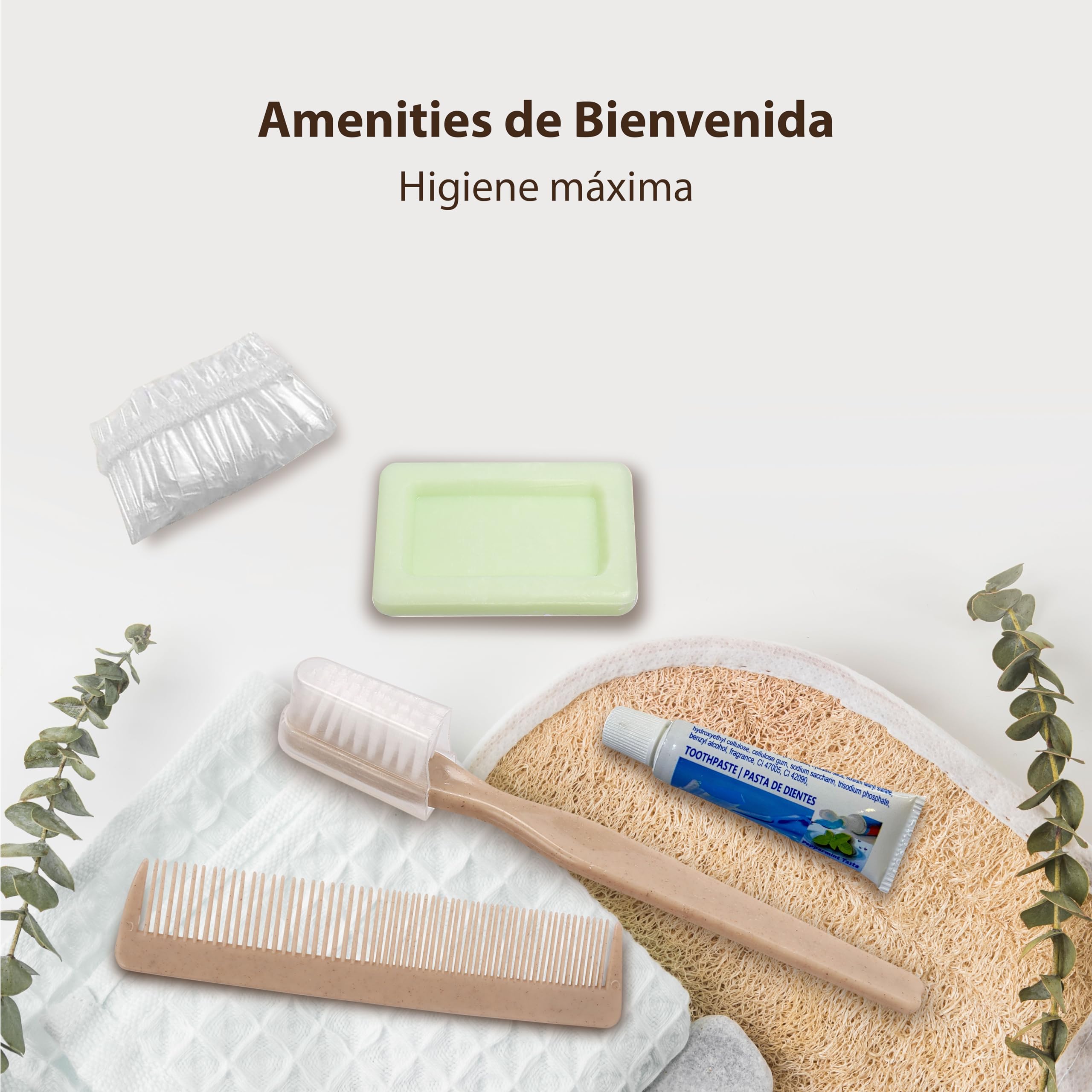 75 Sets de bienvenida hotel 5 piezas| 100% Ecológico| Neceser Bio Eco| Set higiéne personal para hotel ecológico| Amenities de bienvenida para hoteles