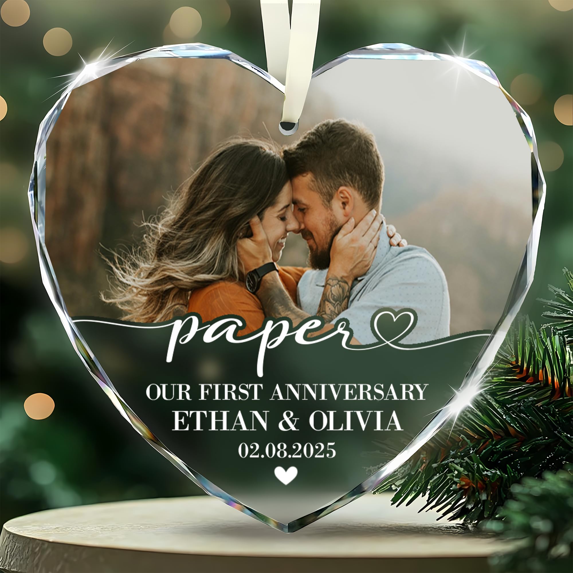 Fastpeace Personalized First Anniversary Christmas Ornament – Custom Paper Gift for Couple – 1st Year of Marriage Keepsake – Wedding Ornament – Custom Name & Date