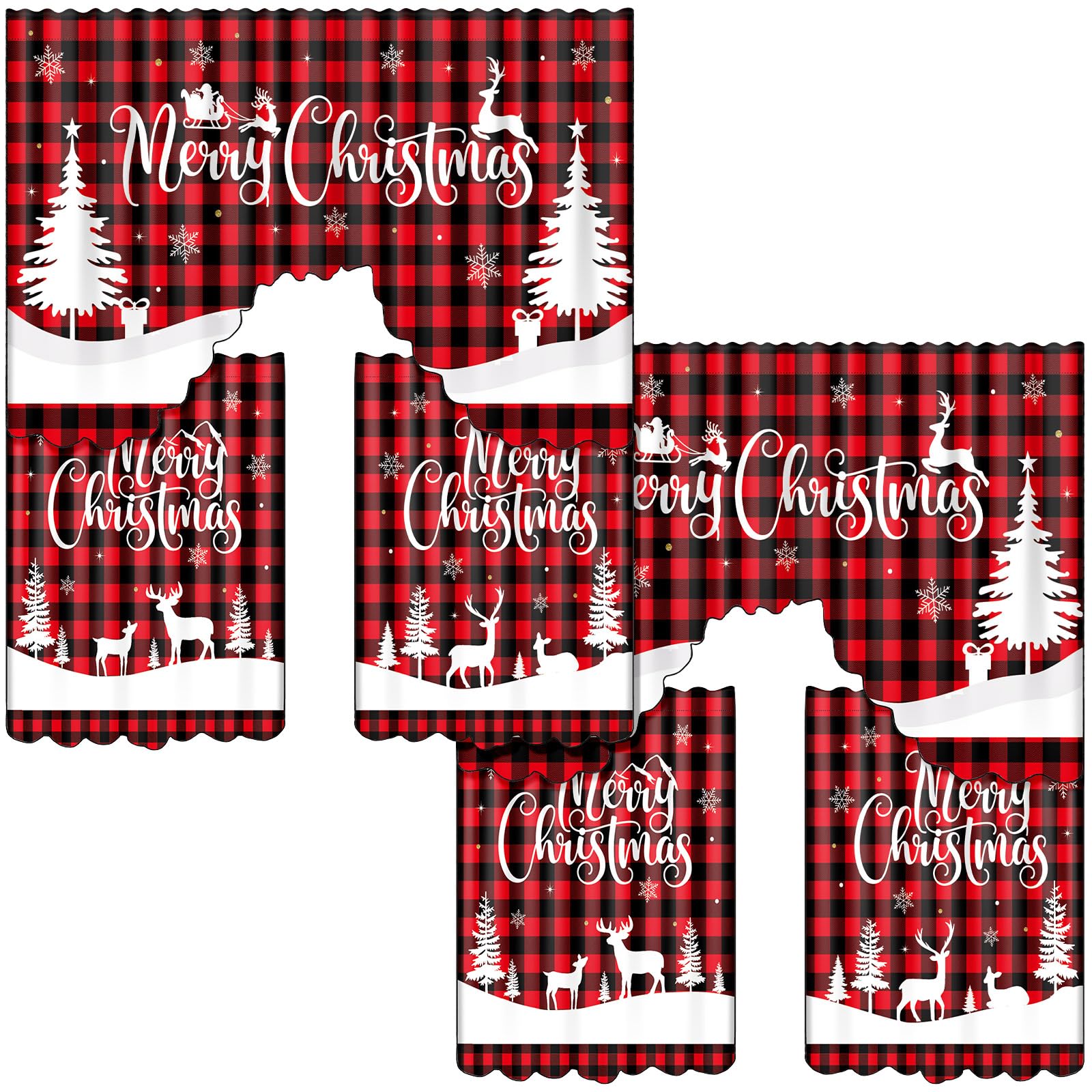 Rideaux de Noël pour fenêtre brise-bise anti-vis-à-vis motif sapin de Noël