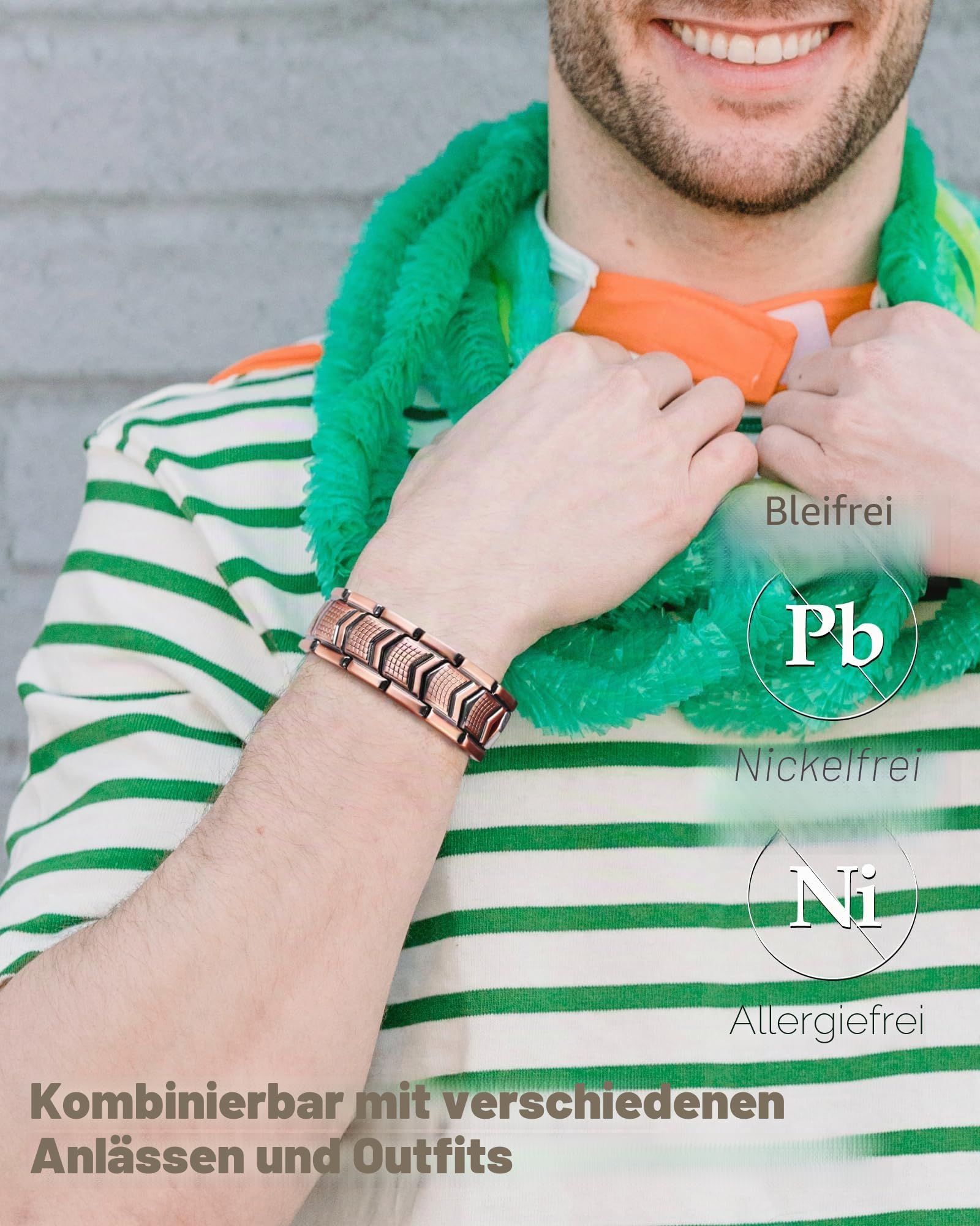 Jeracol Kupferarmband und 3 x Magnetarmband für Herren, mit 3 Reihen ultrastarken Magneten und einzigartiger Faltschließe