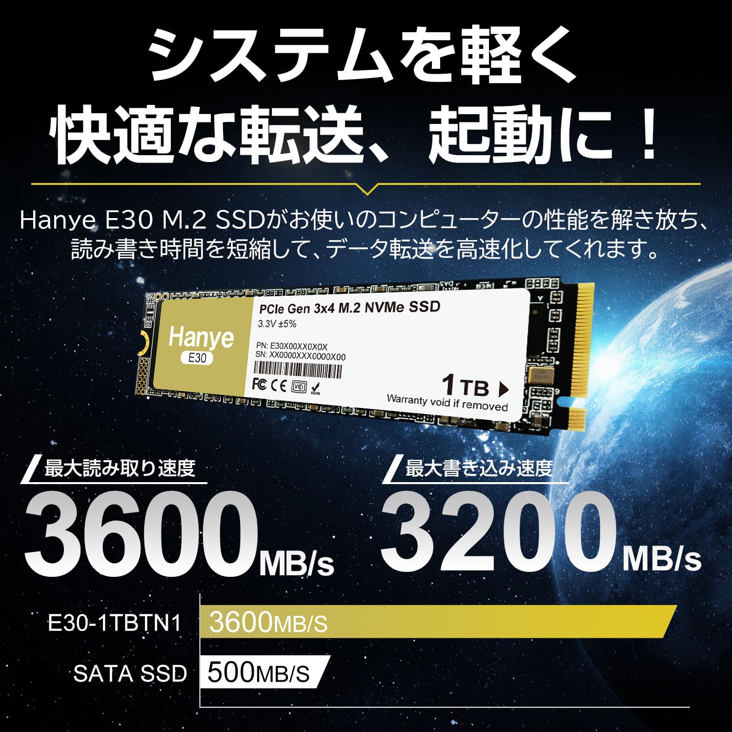 Amazon | Hanye 1TB 内蔵型SSD 3D TLC NAND PCIe Gen3x4 NVMe M.2 2280