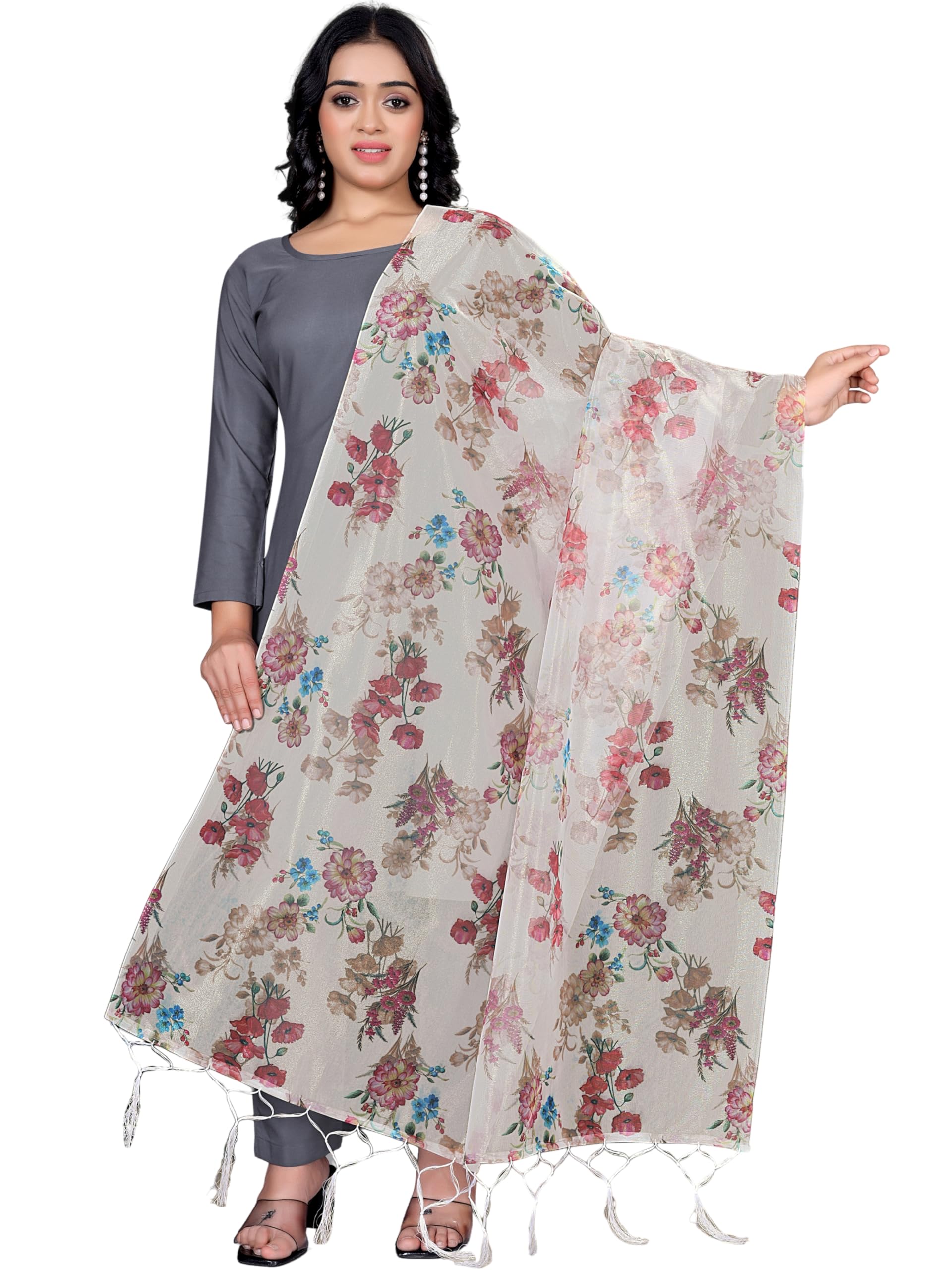 Organza Digital Floral Phulkari Print Dupatta With Tassels-picture-26