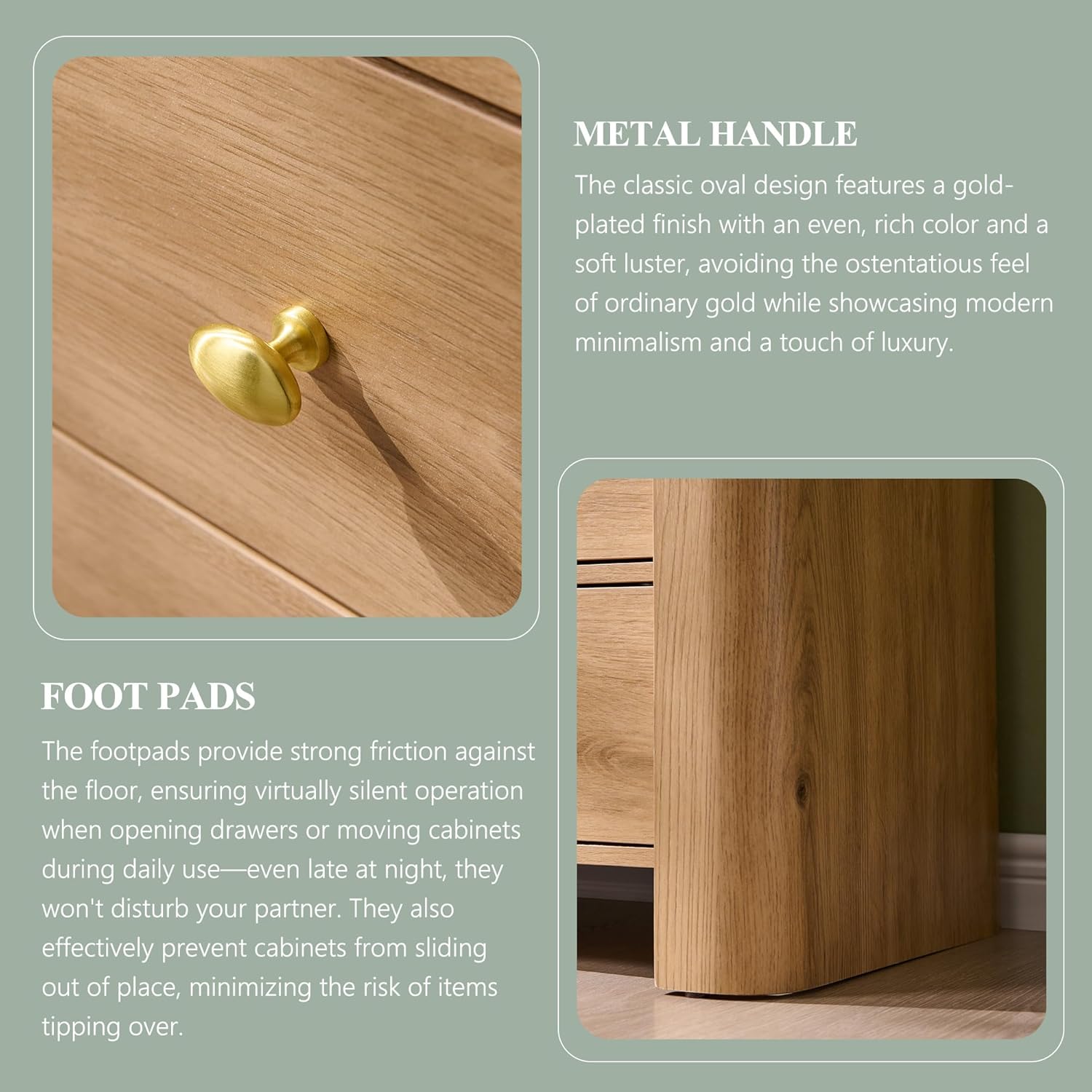 Modern 5 Drawer Dresser for Bedroom, Wooden Chest of Drawers with Curved Profile Design, 39.6" Tall Wood Dresser with Golden Metal Handle for Bedroom, Living Room, Hallway, Natural