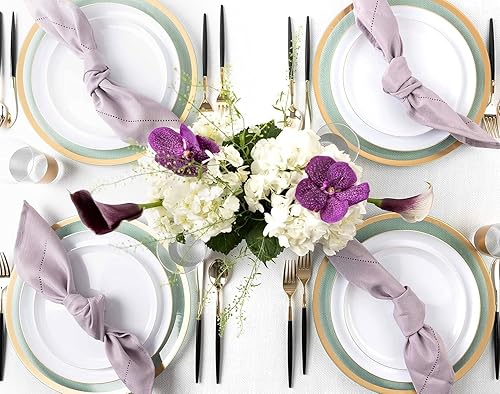 Miniatura 7 de PARTY BARGAINS Edge Collection - Platos blancos desechables de 6.3 pulgadas con borde dorado, paquete de 10 vajillas de plástico resistentes y