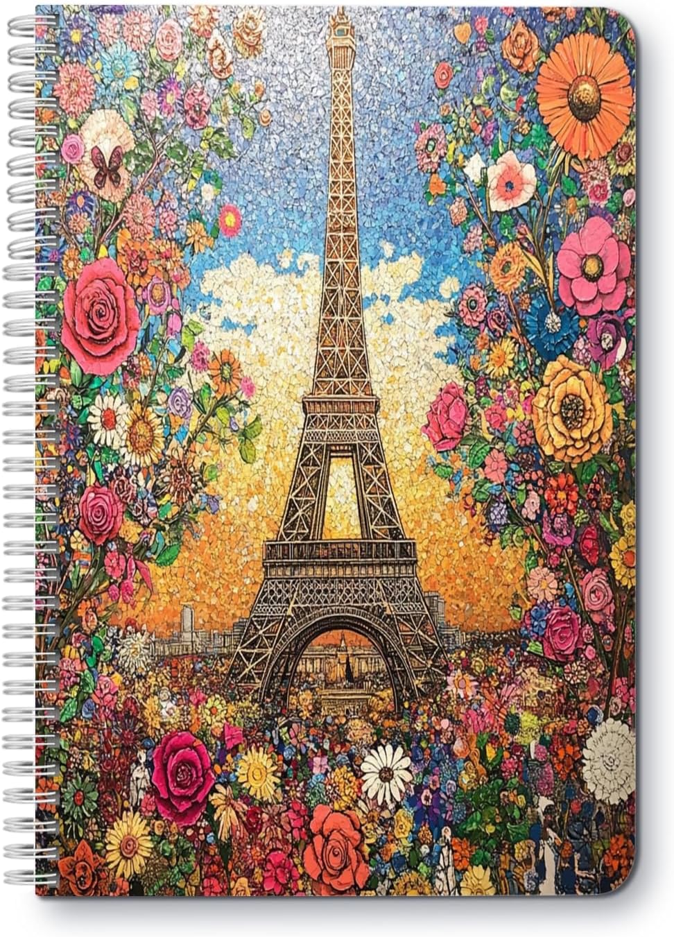 Spiral Notebook Lined College Lined Journal Composition School,College & Office Supplies,100 Pages,5.71x 8.26 in - Enchanting Painting of Romantic Paris Eiffel Tower With Rose Flowers