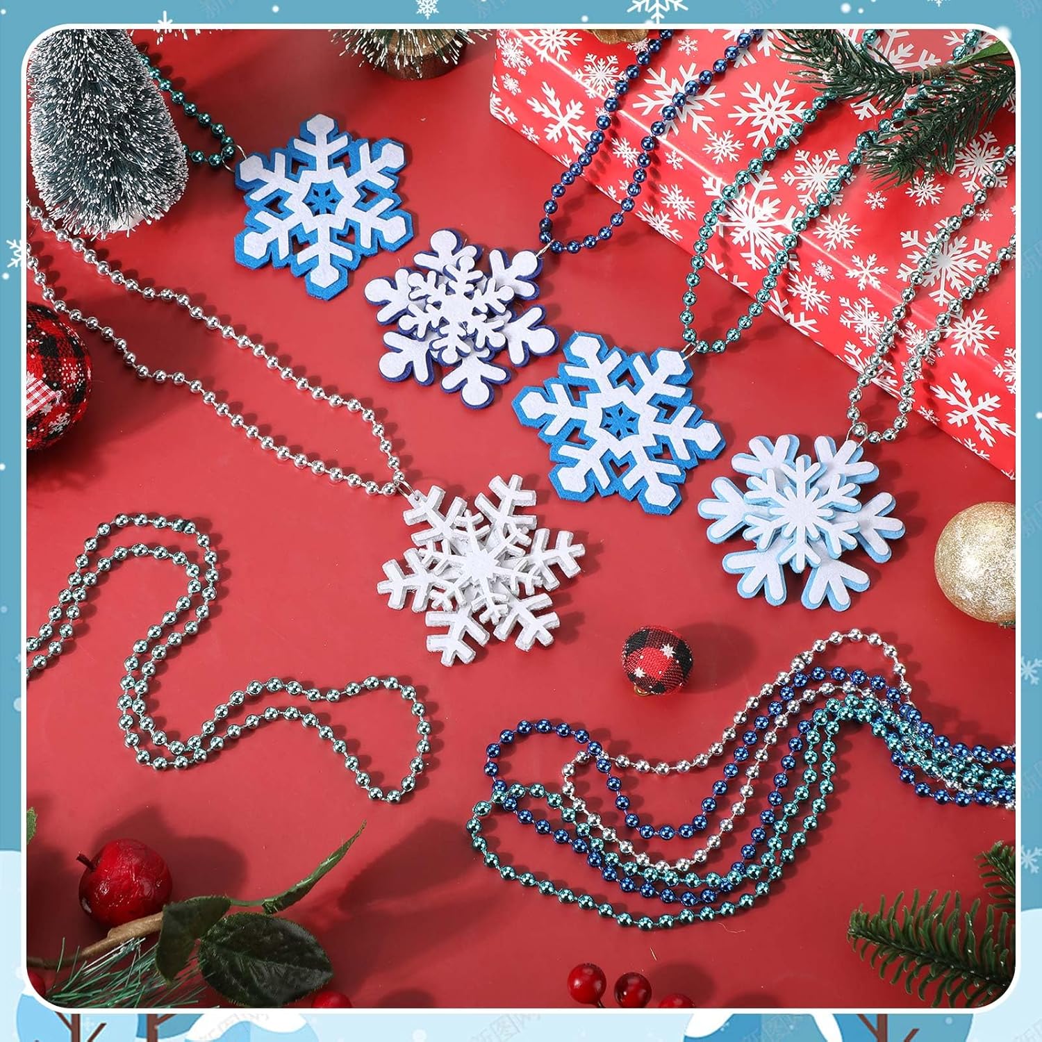 Christmas Snowflake Necklaces Bulk Winter Party Snowflake Beads Princess Necklace Accessories Party Favors Stocking Stuffers Supplies for Women and Men