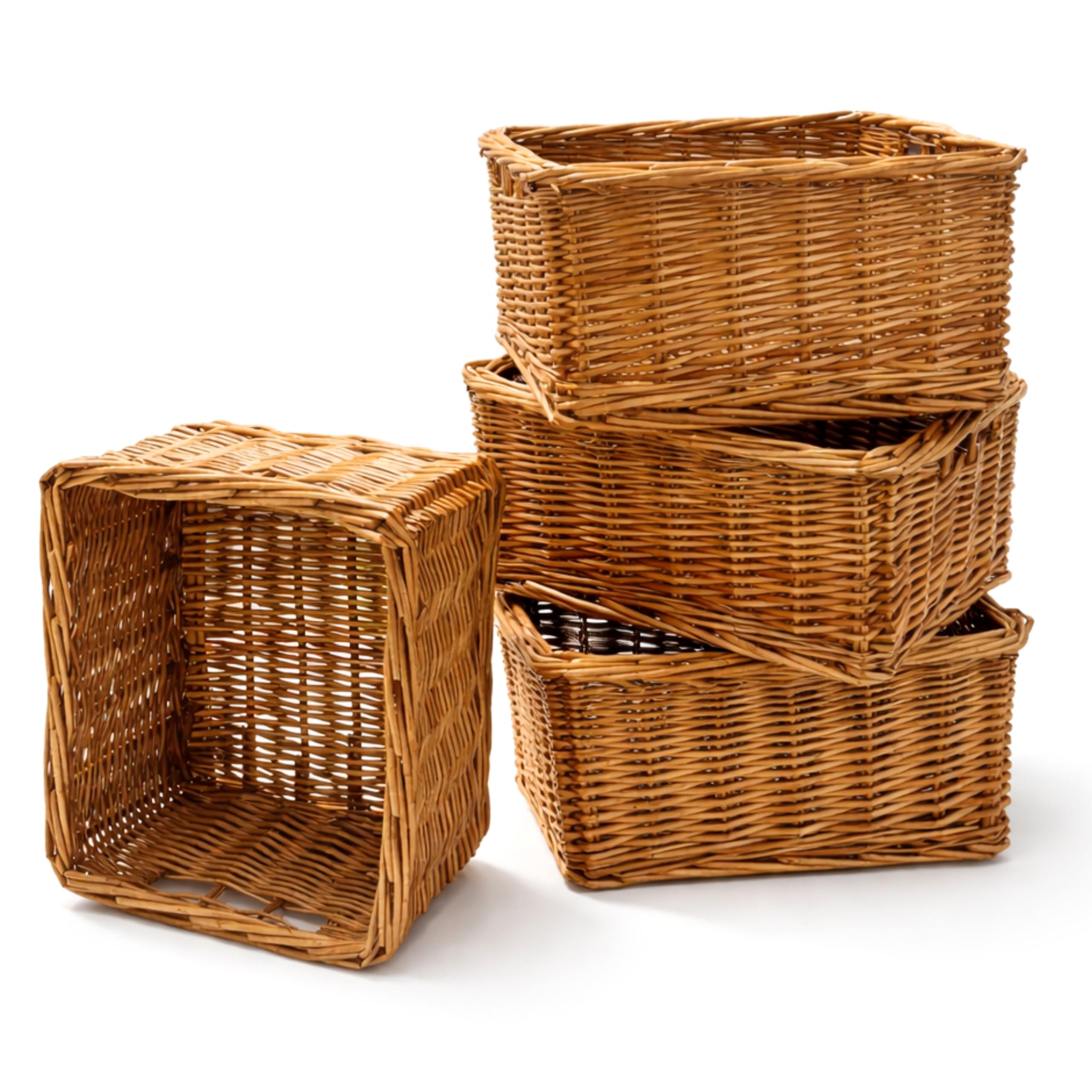 Adeptna Pack Of 4 Rectangular Wicker Storage Basket With Handles Handwoven Willow Small Storage Organiser Rustic Bathroom Bedroom Kitchen Storage Box Accessories Home Organisation (Pack Of 4)