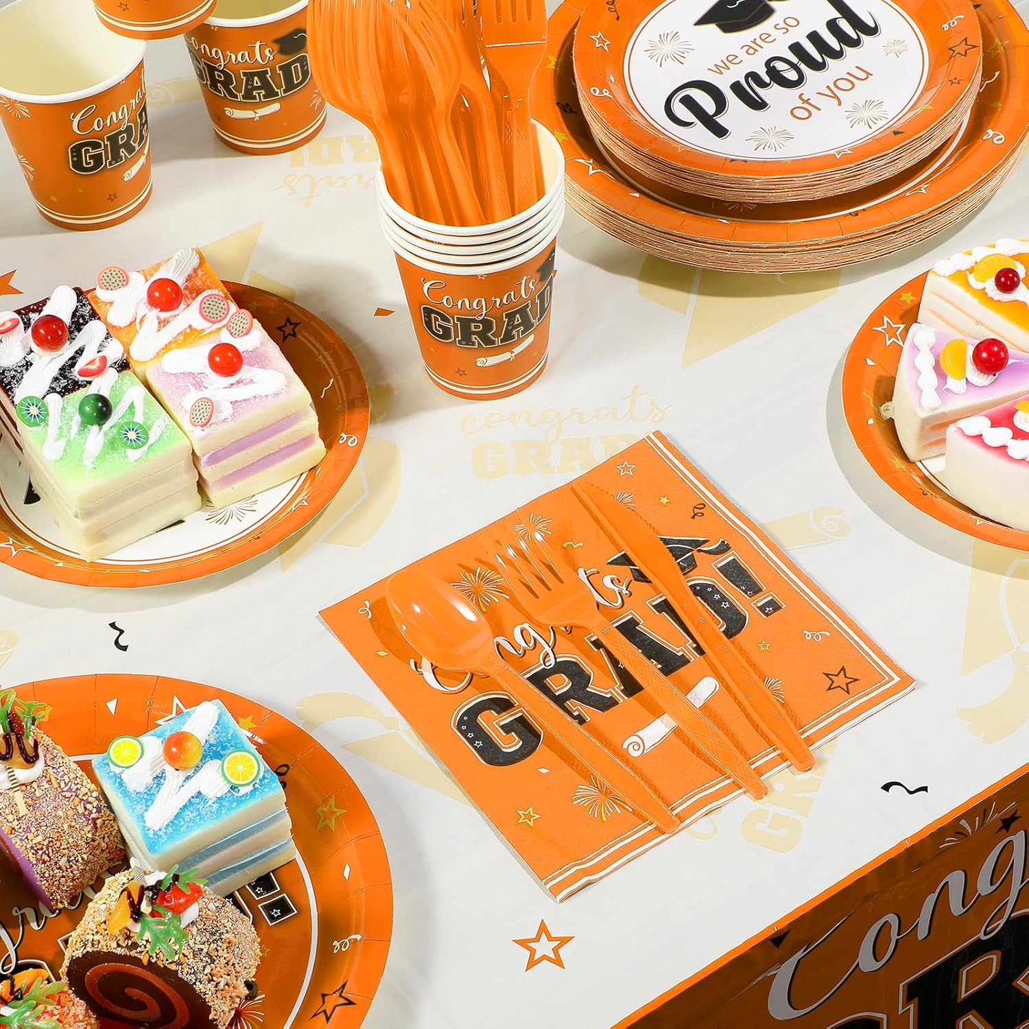 FunnyPars 357 Pcs Graduation Plates and Napkins Set & 3 Pack Graduation Tablecloth Party Decorations