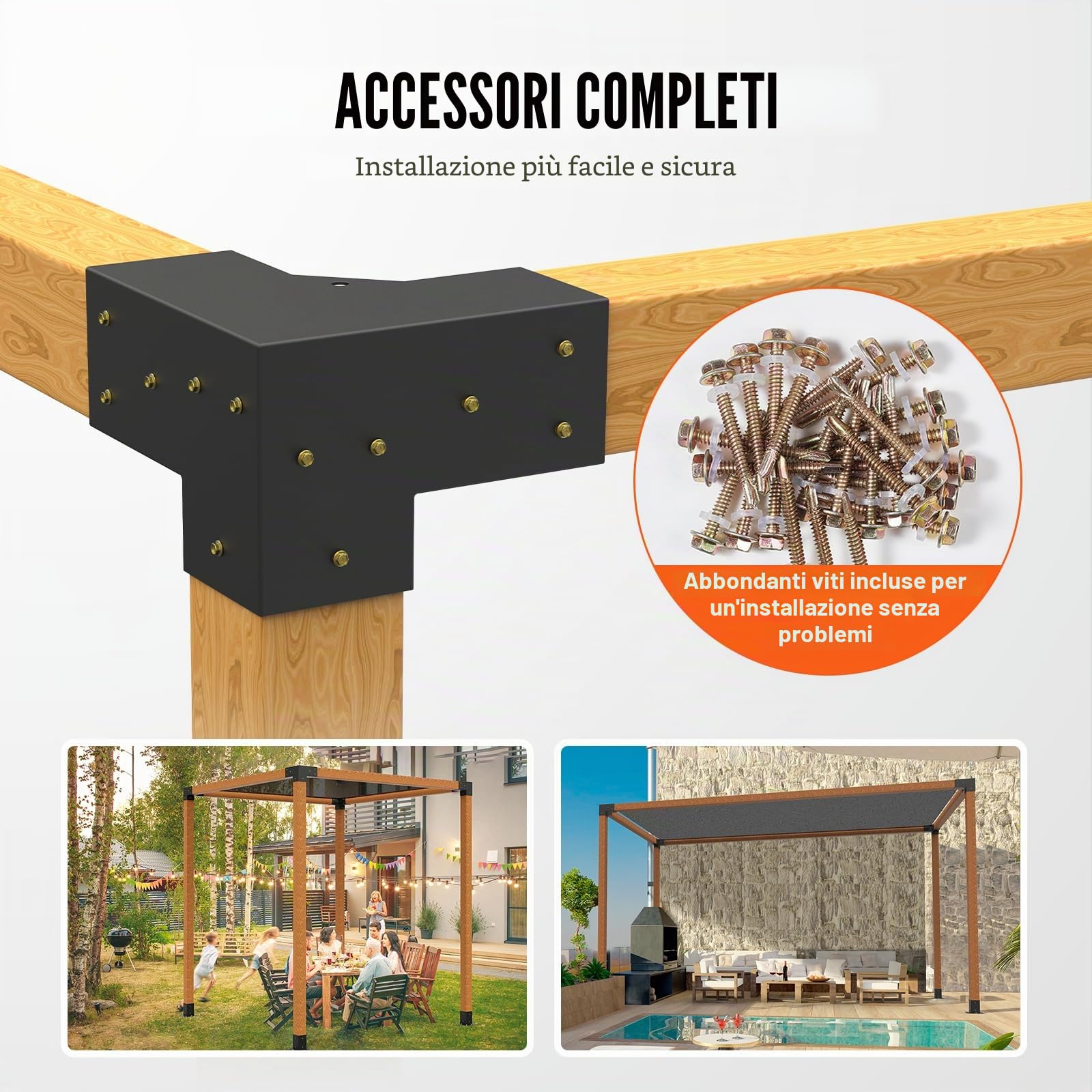 VEVOR Kit Staffe per Pergola 10x10 cm Supporto per Pali in Legno da Carpenteria 4 Staffe Angolari a 3 Vie Kit per Travi Fai da Te per Gazebo, Pergolati da Patio, Cabine, Kit Staffe per Pergola 4 pz