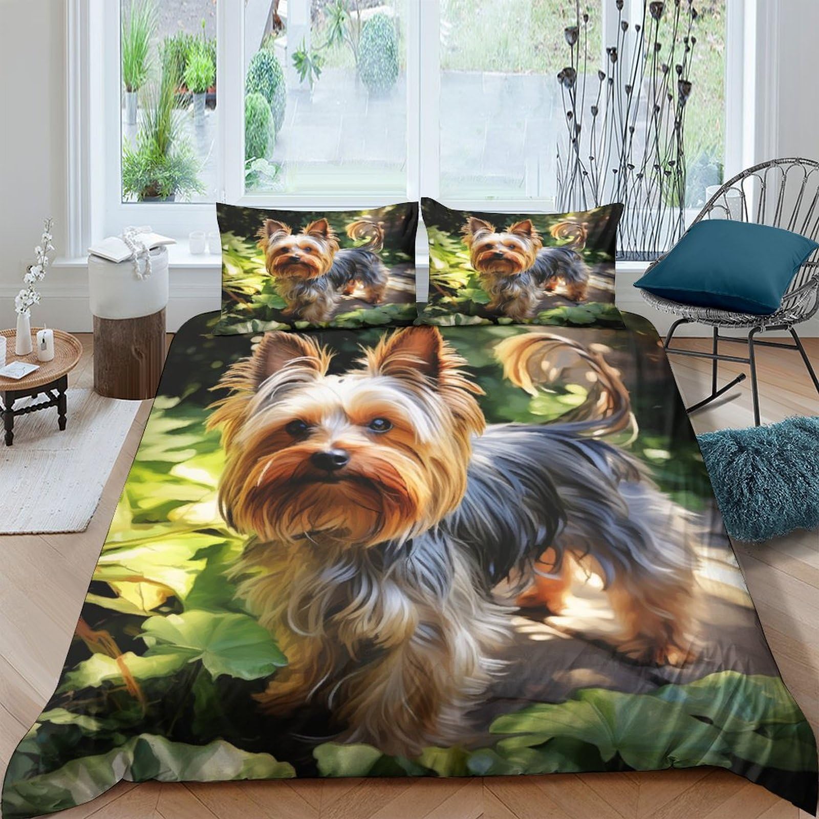 EUZZDHESP Yorkshire Terrier 3D Printed Duvet Cover Set Bedding Set,Soft Microfiber Pillowcases,Hidden Zipper Quilt Cover Easy Care Comforter Cover for Kids Boys Girls Teens Double（200x200cm）