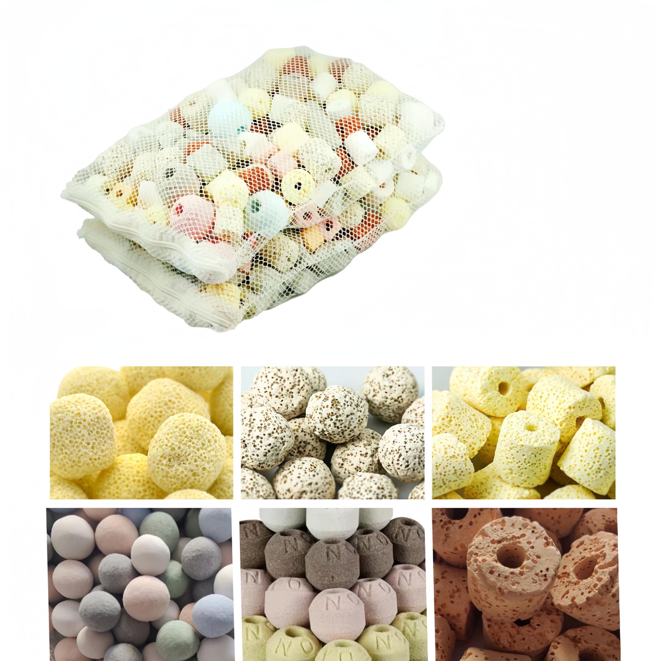 CIELONI 1000g, 2.2lb【No ore】 Aquarium bio Media,6 in 1 Ceramic Filter Media for Aquarium Sump Filter Ceramic Rings Activated Carbon Bio Balls bio