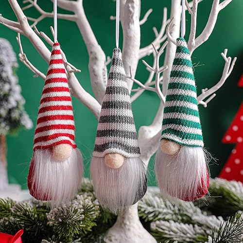 Miniatura 5 de Adornos de árbol de gnomos de Navidad, 12 piezas hechas a mano de felpa sueca de Papá Noel, elfo, decoraciones de Navidad