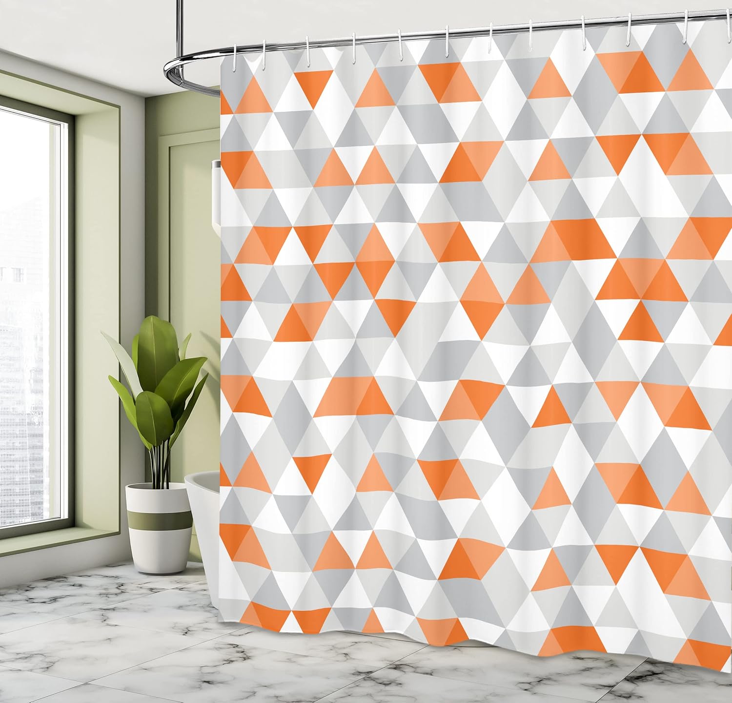 Ambesonne Geometric Shower Curtain, Triangles Argyle Like Polygonal Pattern Modern Look Zigzag Ornament, Cloth Fabric Bathroom Decor Set with Hooks, 69" W x 70" L, Orange Salmon