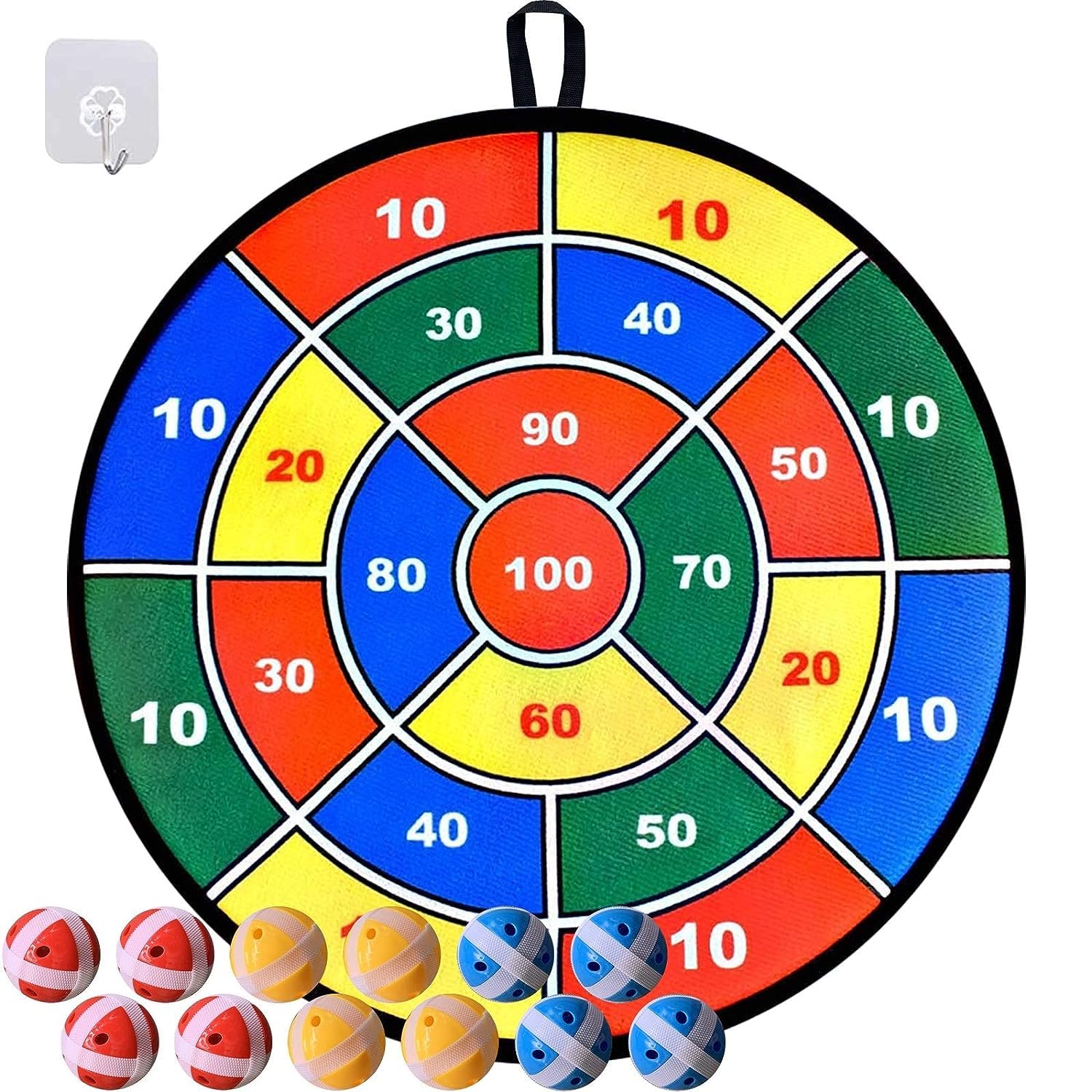 SKYFUN (LABEL) Double Sided Dart Board for Indoor/Outdoor Target Party Games Childrens 14 inch with 3 Sticky Balls (Large, Fabric)-image-19