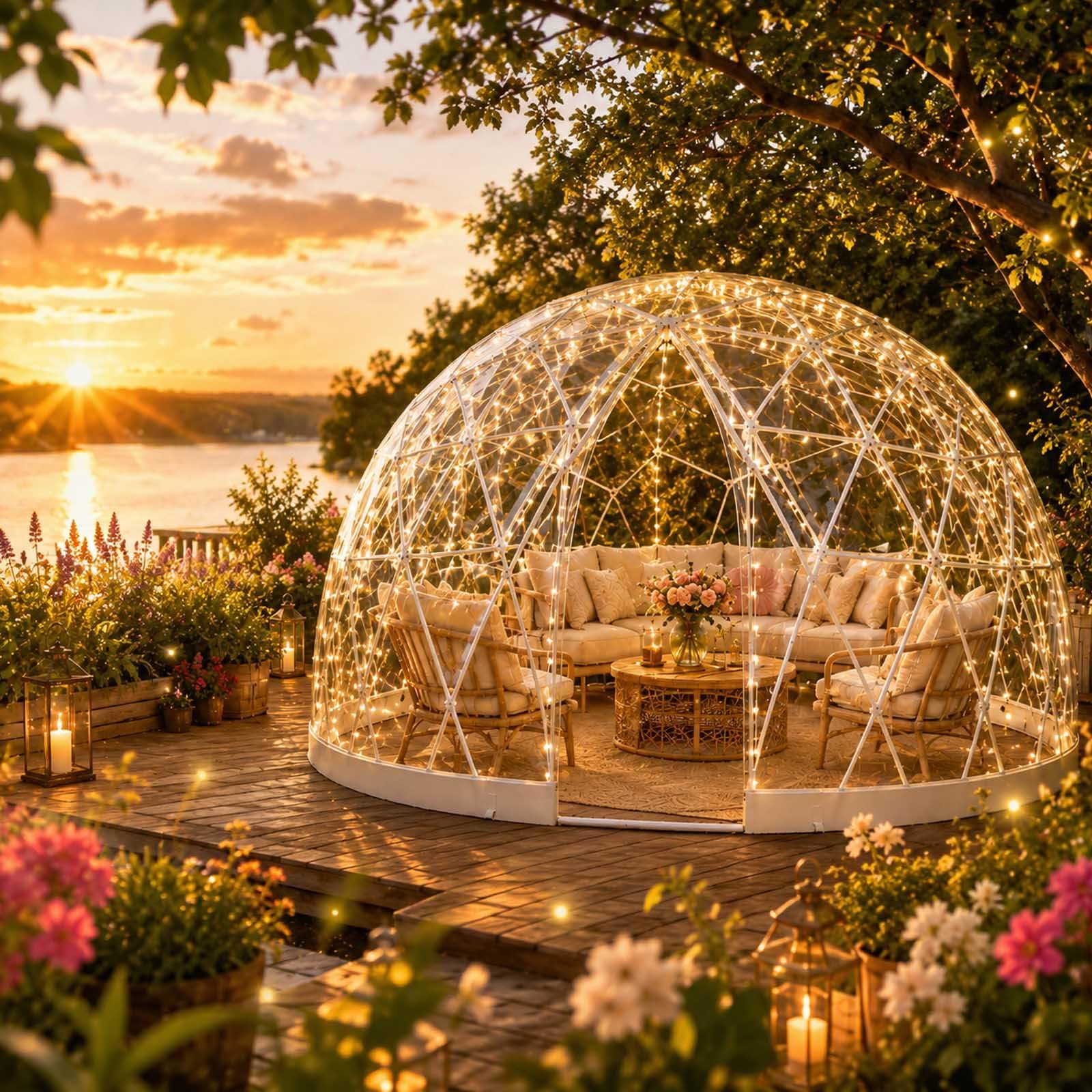 aallwwsso 3.6m Garden Igloo Dome Tent, Transparent Geodesic Greenhouse With Clear Pvc Cover, Outdoor Bubble Tent With 360° Panoramic View For Patio, Backyard, Camping, Parties & Plant Growing