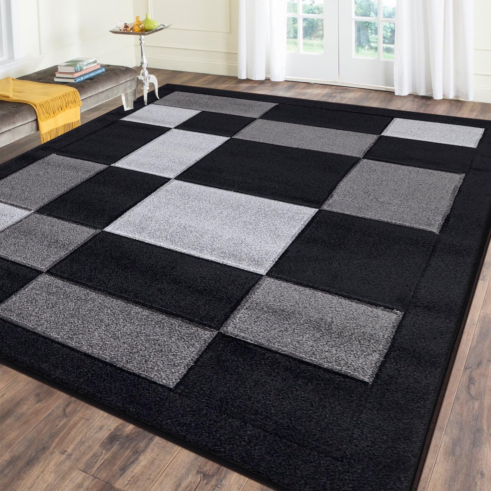 renoazul® Large Carpet Rugs for Living Room, Hallway, Bedroom and Office, 200 x 290 cm, BlackGrey, Washable Stain Resistant Geometric Carpet Rugs — image 1