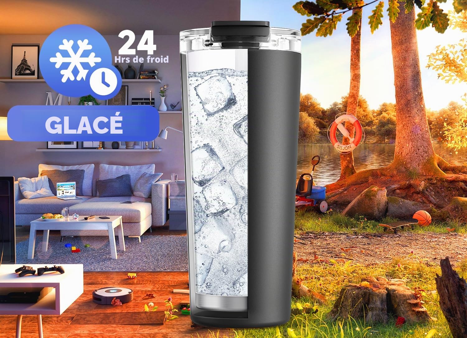 Meoky Tasse à café de voyage isotherme en acier inoxydable, garde au chaud 8 h ou au froid 24 h, couvercle anti-fuite