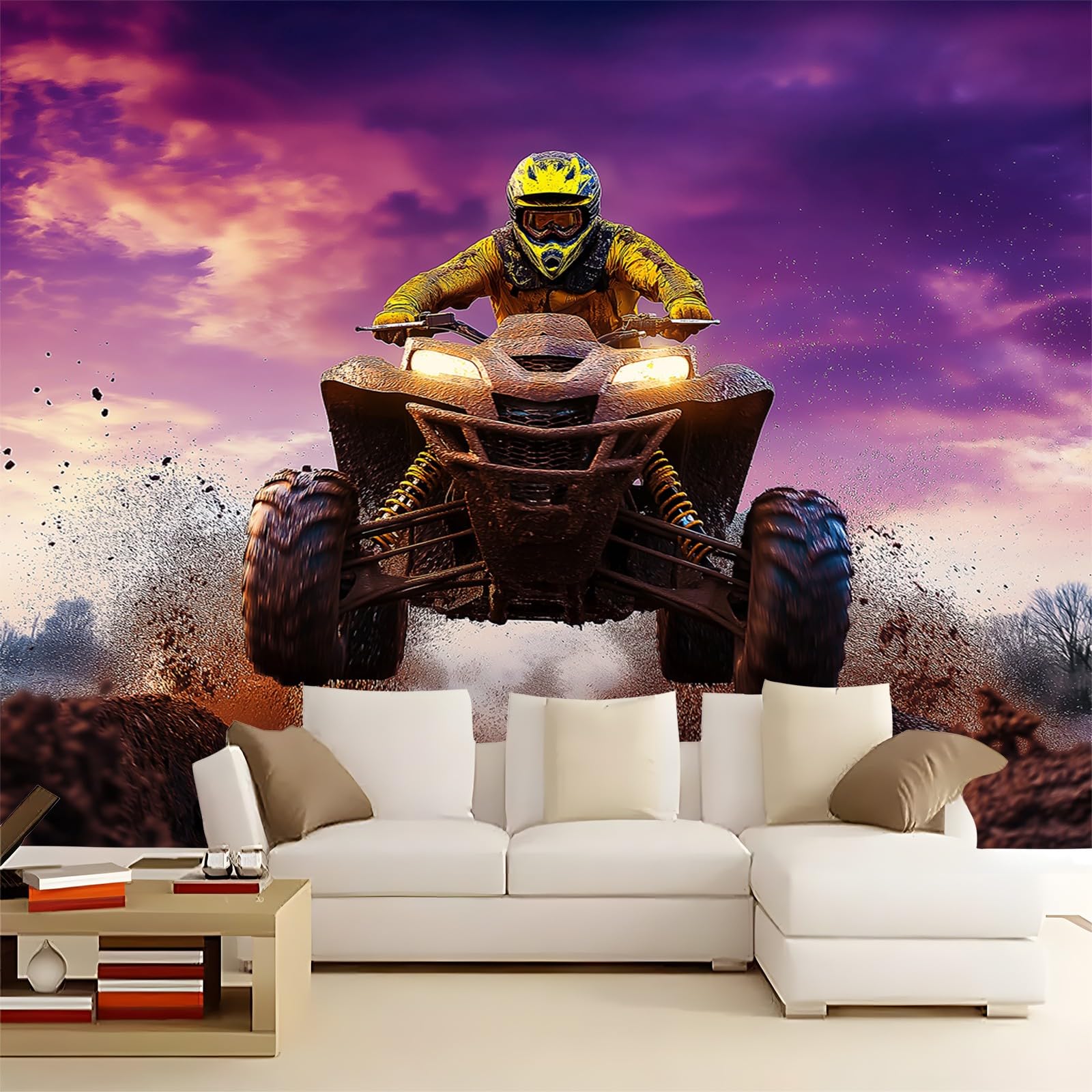 Tapeta 350 x 256 cm Sport Offroad Malowane Brązowy Fioletowy Fototapeta do sypialni salonu