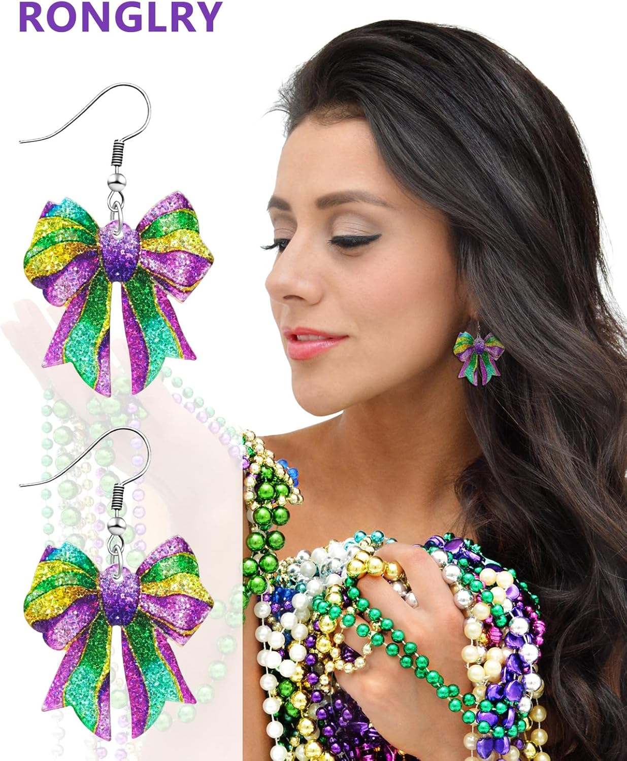 Ronglry Valentines Bow Earrings for Women Acrylic Glitter Pink Valentine’s Day Earrings for Women Valentines Outfits Accessories Gifts - Image 2