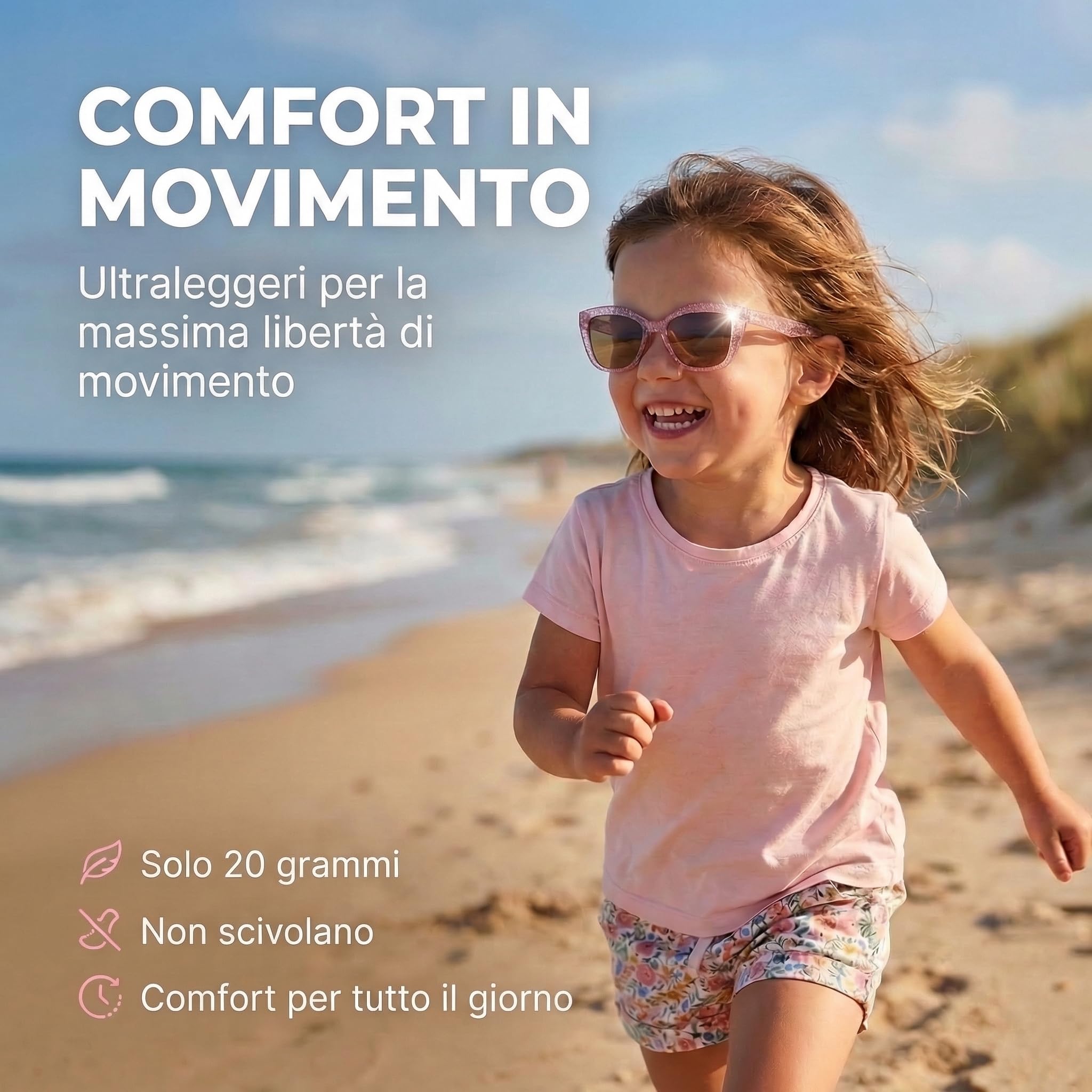 Kiddus Occhiali da Sole Bambina 4-8 Anni, Polarizzati UV400 CAT3, Montatura TR90 Flessibile, Aste in TPE, Ponte in Silicone, Certificazione CE ISO REACH