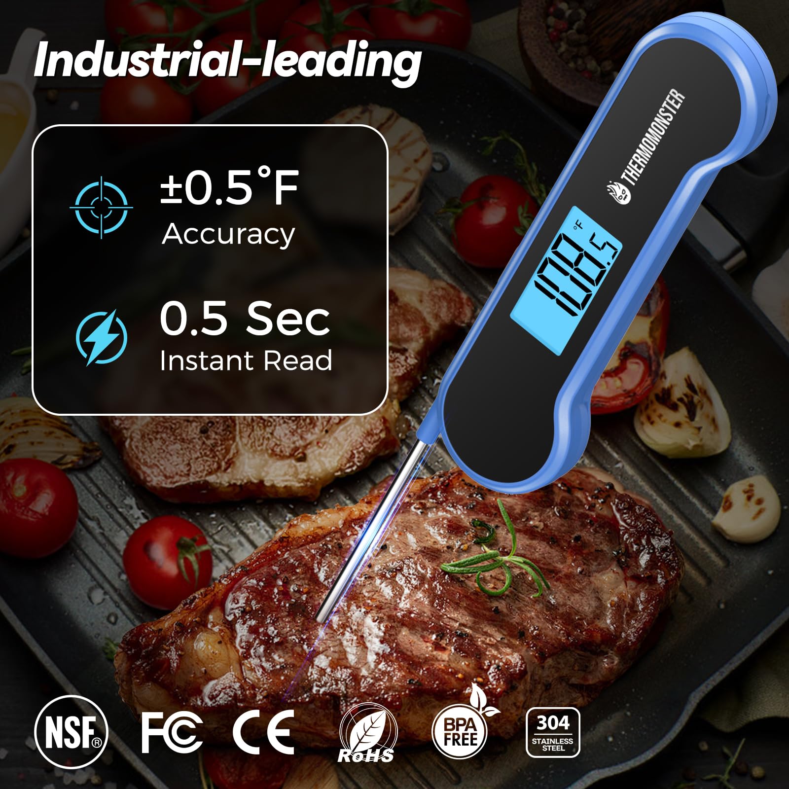 Thermomètre à viande numérique à lecture instantanée de 0,5 secondes avec précision de ± 0,5 °C, thermomètre alimentaire pour ustensiles de cuisine, four, gril, bonbons, barbecue, accessoires
