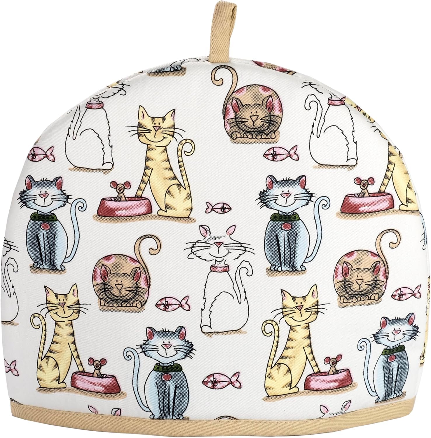 SPOTTED DOG GIFT COMPANY Tea Cosy, Cotton Teapot Warmer with Cute Cats Design, Insulated Cover for Small Medium or Large Tea Pots 27cm x 33cm