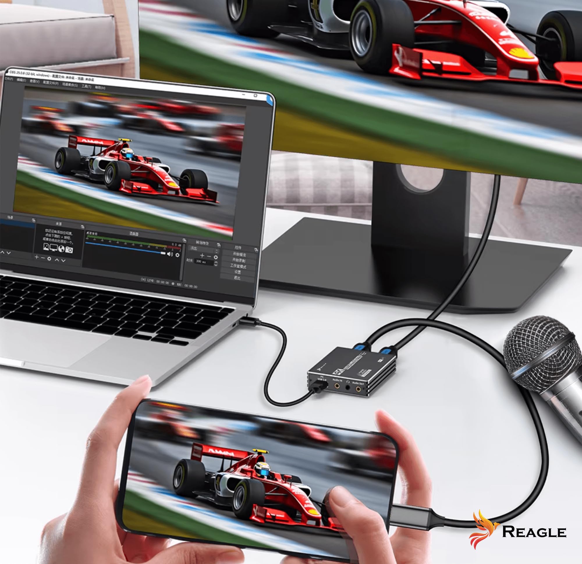 Reagl HDMI Video Capture Card 4K 60Hz USB 3.0 YUY2 OBS HDCP Game Capture para Consola,Cámara Plug & Play Stereo Audio HDMI Loop-Out Aluminio Carcasa