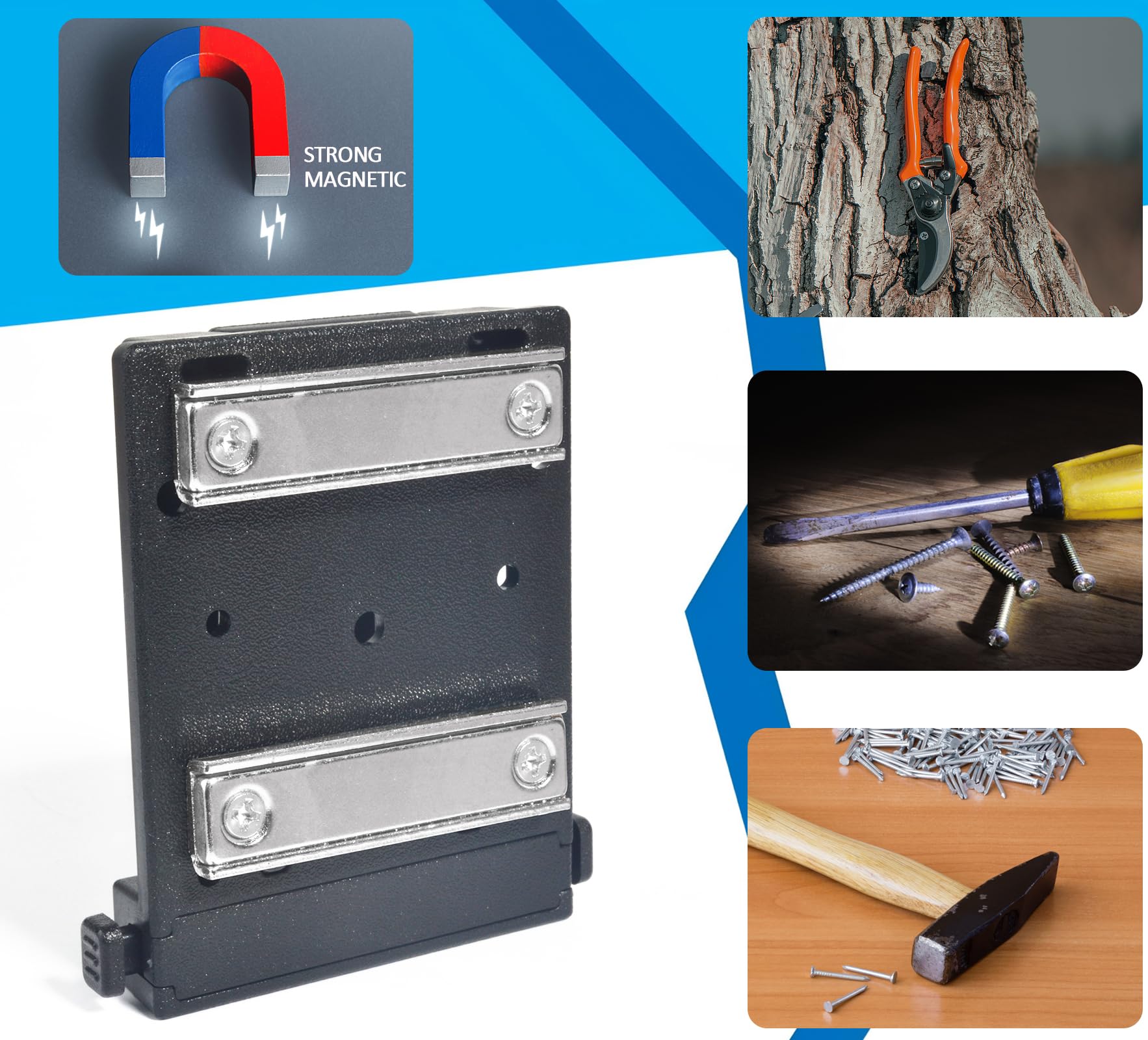 HYS Porte-outils magnétique puissant avec système MOLLE pour marteau, vis, clous, pinces, tournevis, clé, mètre ruban, truelle, foret