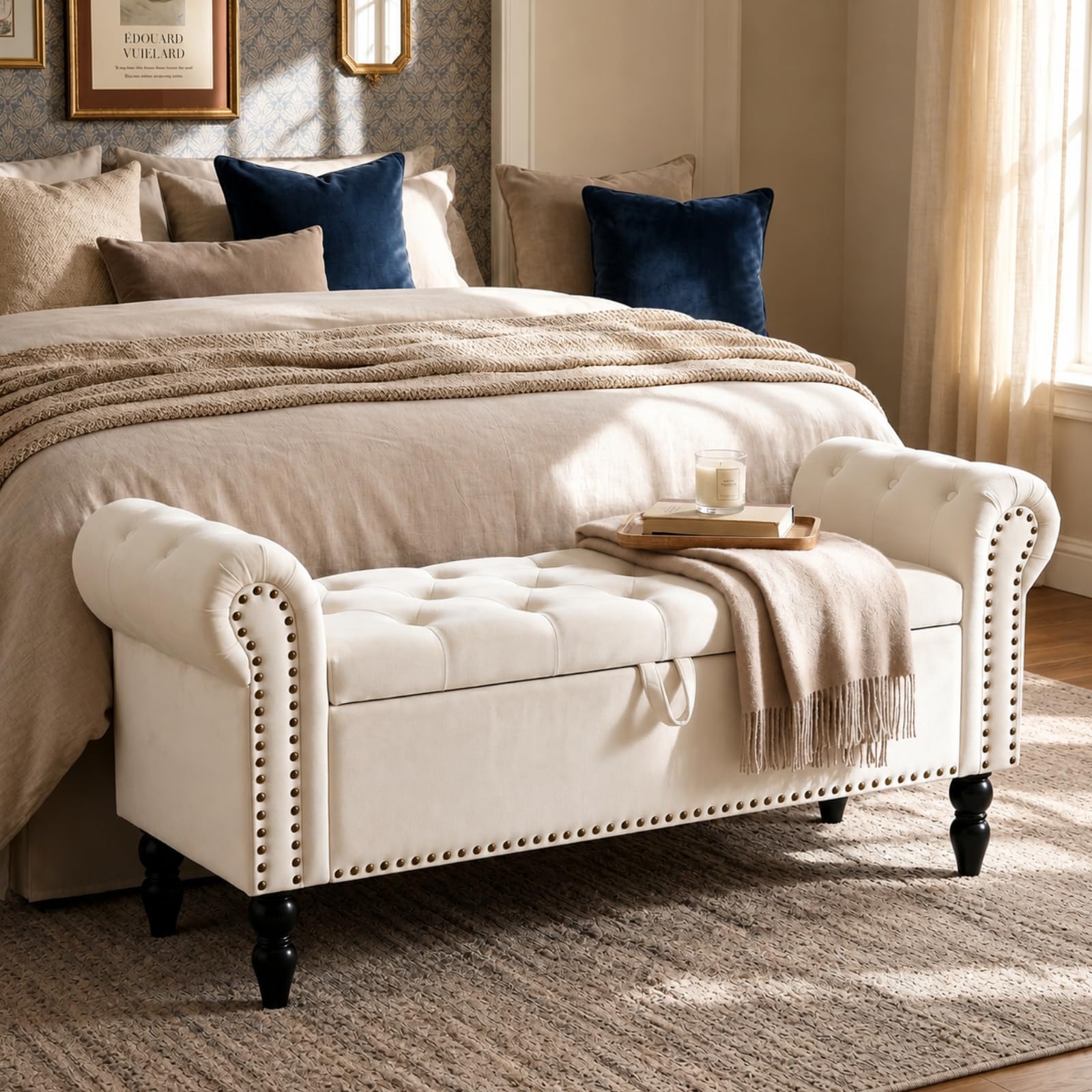 Clevich Banc de Rangement 133cm, Banc Bout de Lit, Vérin à Gaz, Sofa Bench