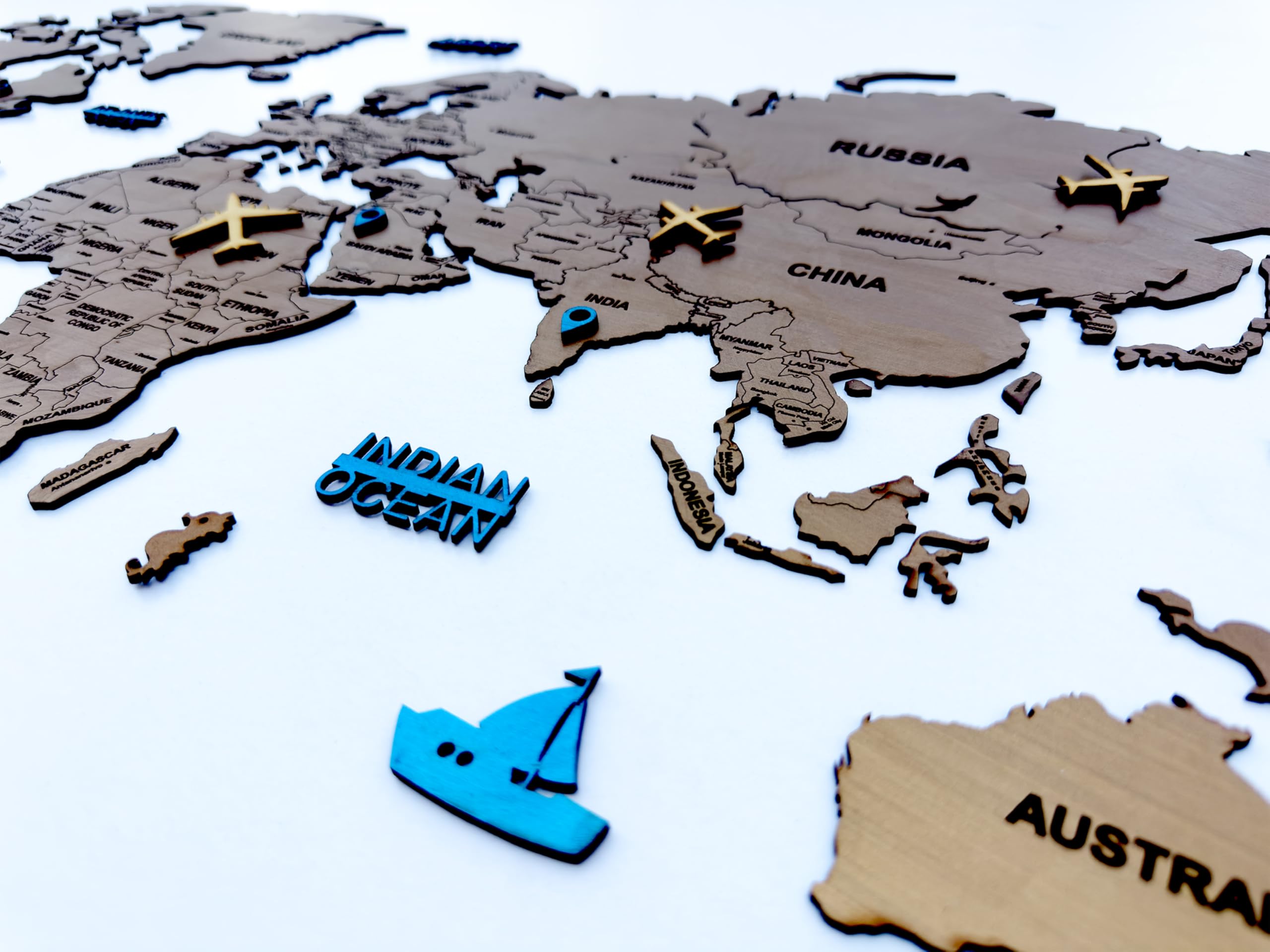 Elk 3D Wooden World Map Wall Decor with Country Names Capitals Premium Multilayer Laser Cut Wall Art Easy DIY Installation Travel Theme Home Decor for Living Room Office Size L 156x89 CM 3