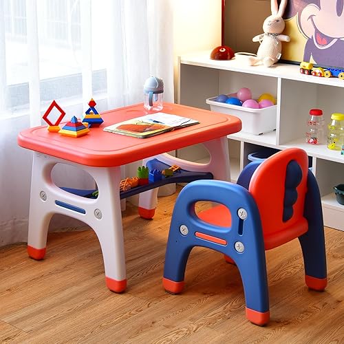KOTEK Juego de mesa y silla para niños, bonita mesa de actividades con almacenamiento y bloques de construcción, sillón en forma de dinosaurio,